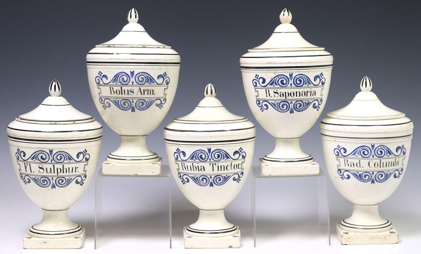 (5) ANTIQUE ITALIAN CREAMWARE PHARMACY JARS & COVERS (1 of 5)