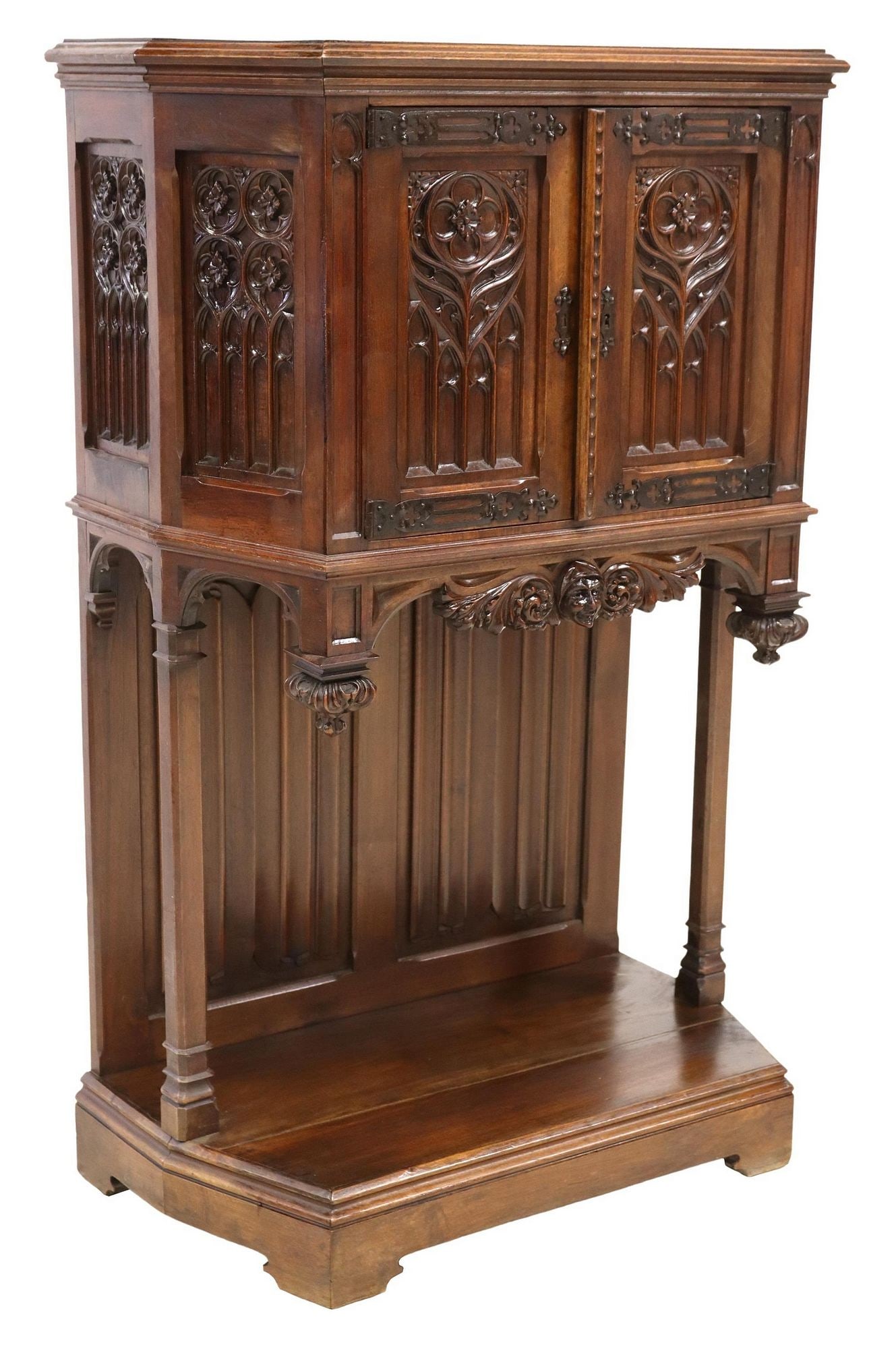 FRENCH GOTHIC REVIVAL CARVED WALNUT CREDENCE CUPBOARD (1 of 6)