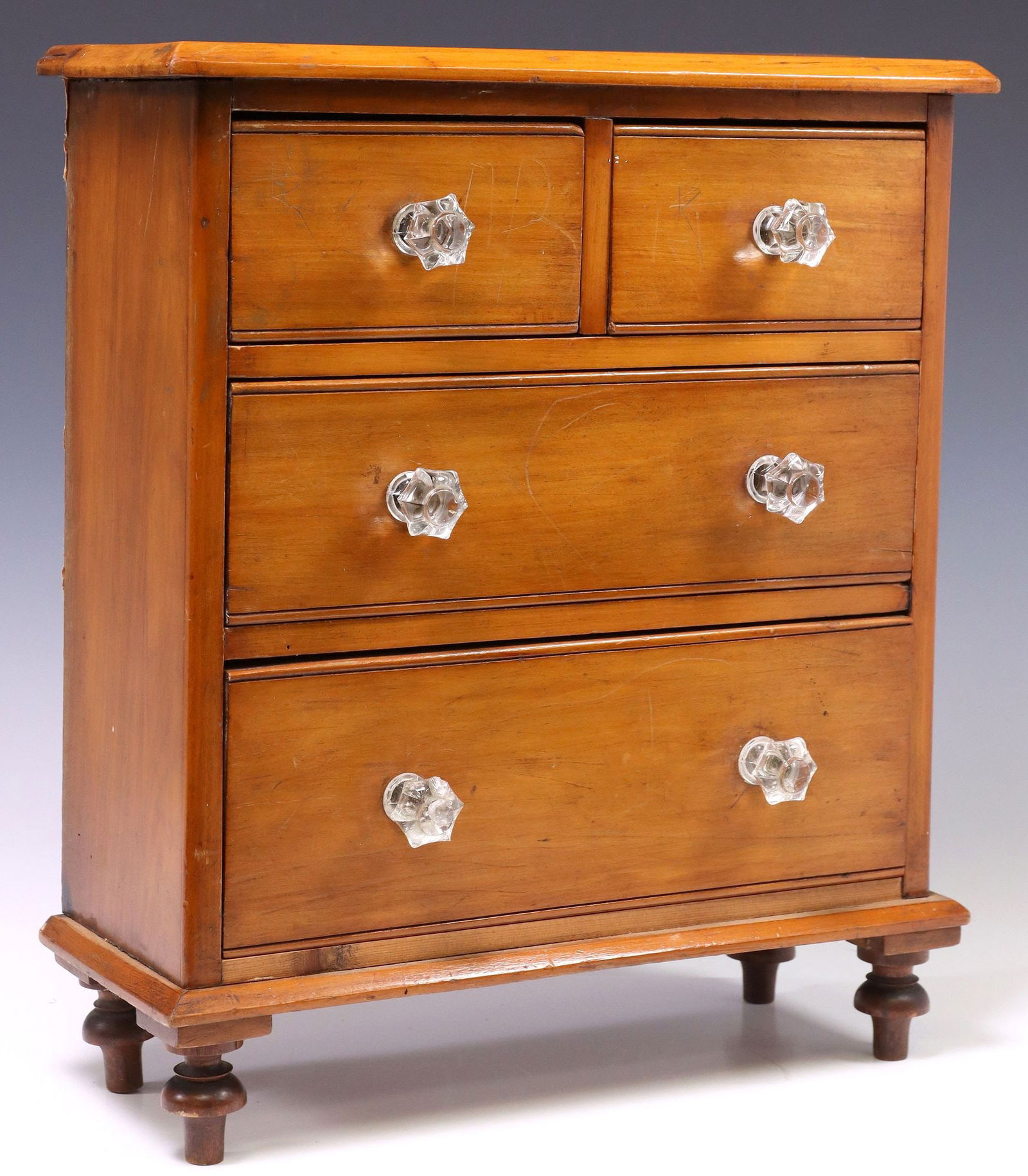 MINIATURE ENGLISH MAHOGANY CHEST OF DRAWERS, 18 3/8"H (1 of 5)