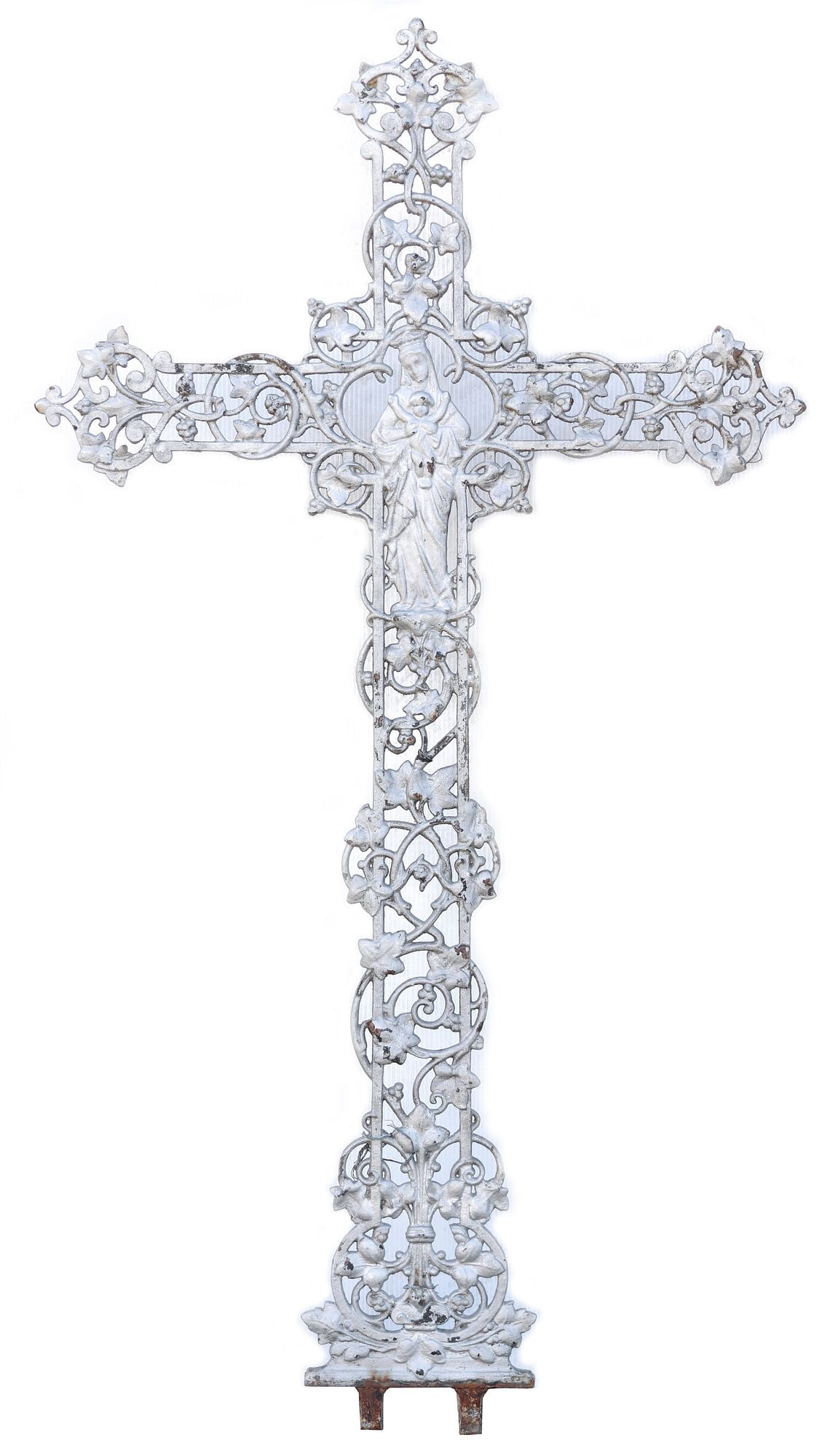 FRENCH PAINTED CAST IRON CRUCIFIX CROSS, 19TH C. (1 of 2)