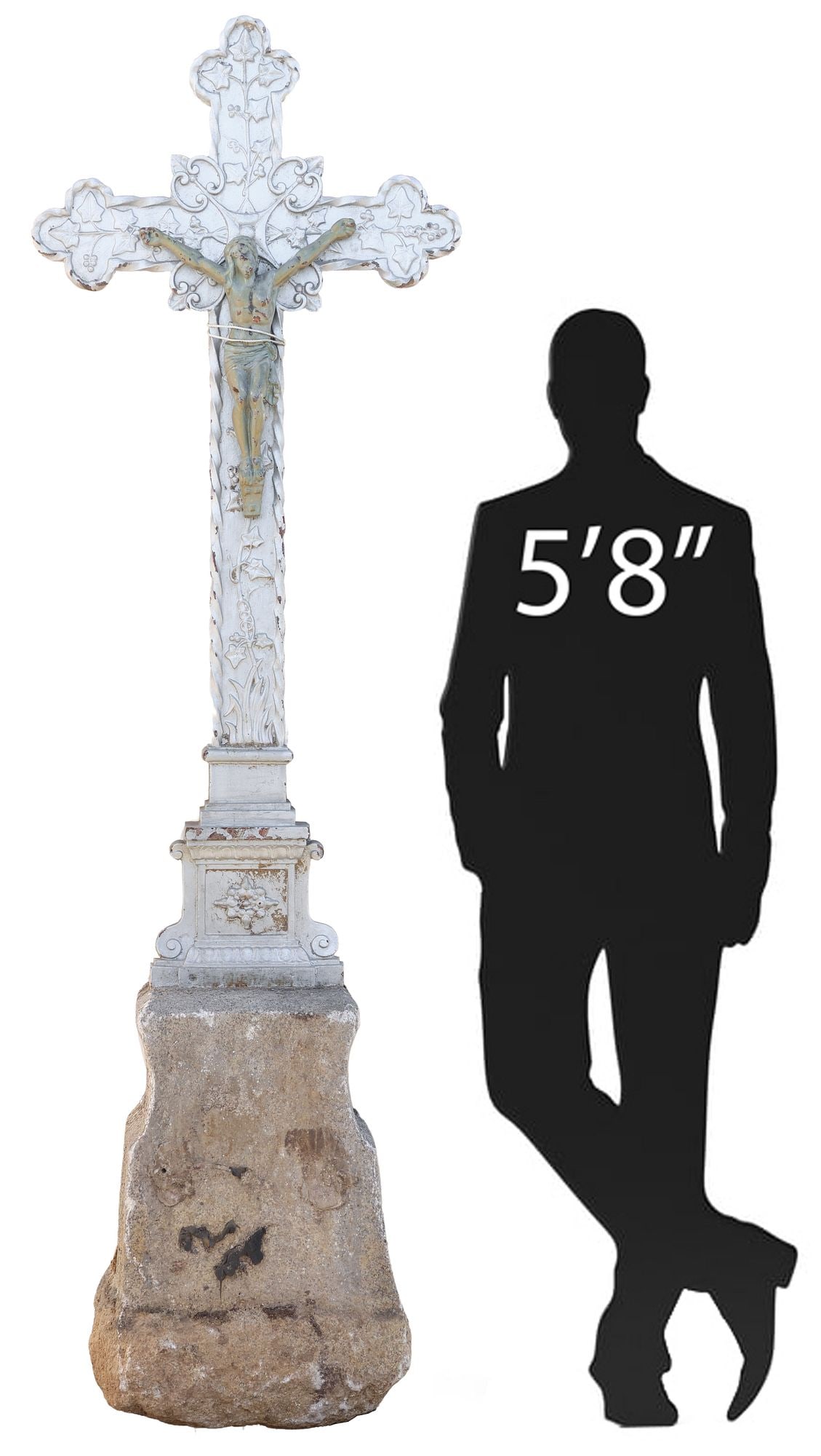 LARGE FRENCH PAINTED CAST IRON CRUCIFIX CROSS, 91"H (1 of 3)