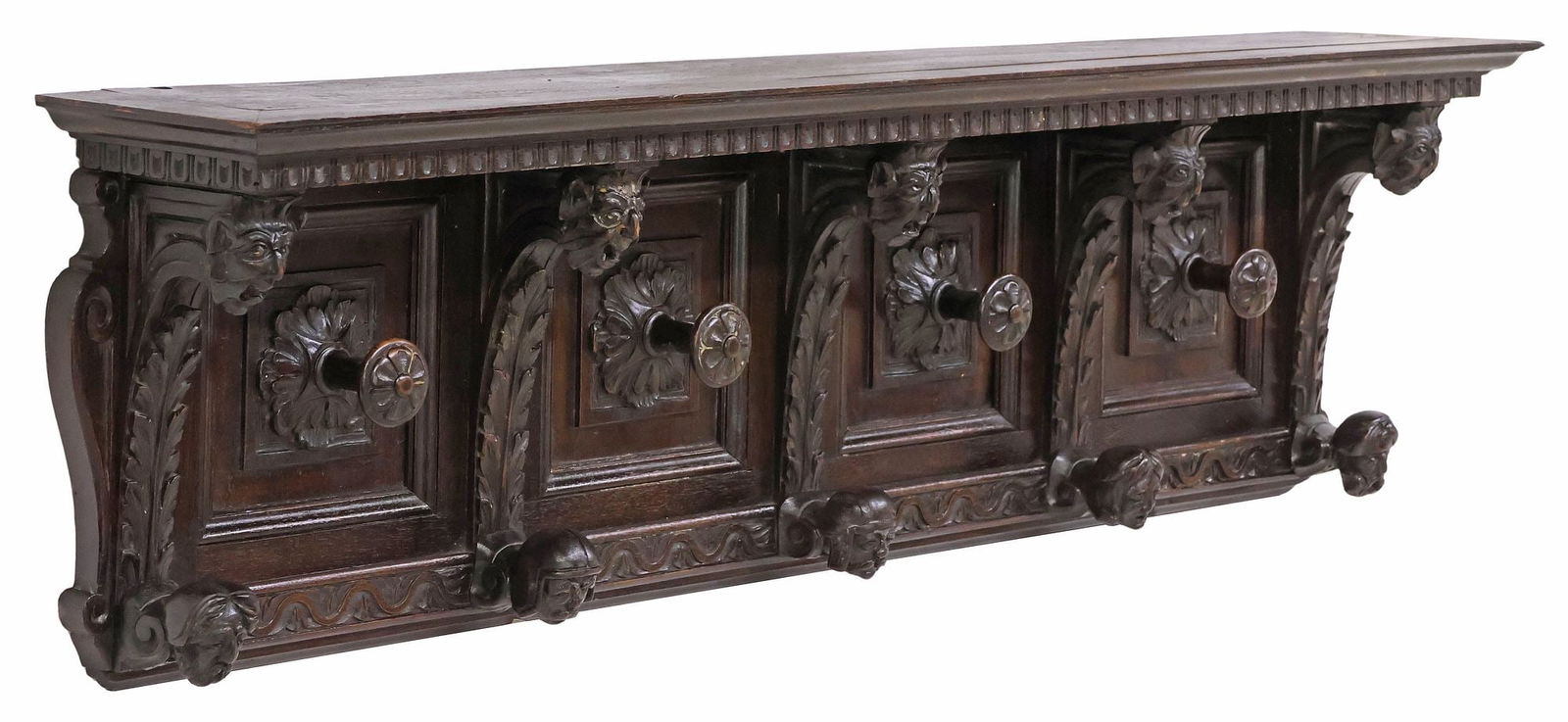 ITALIAN RENAISSANCE REVIVAL CARVED WALNUT HAT/ COAT RACK (1 of 4)