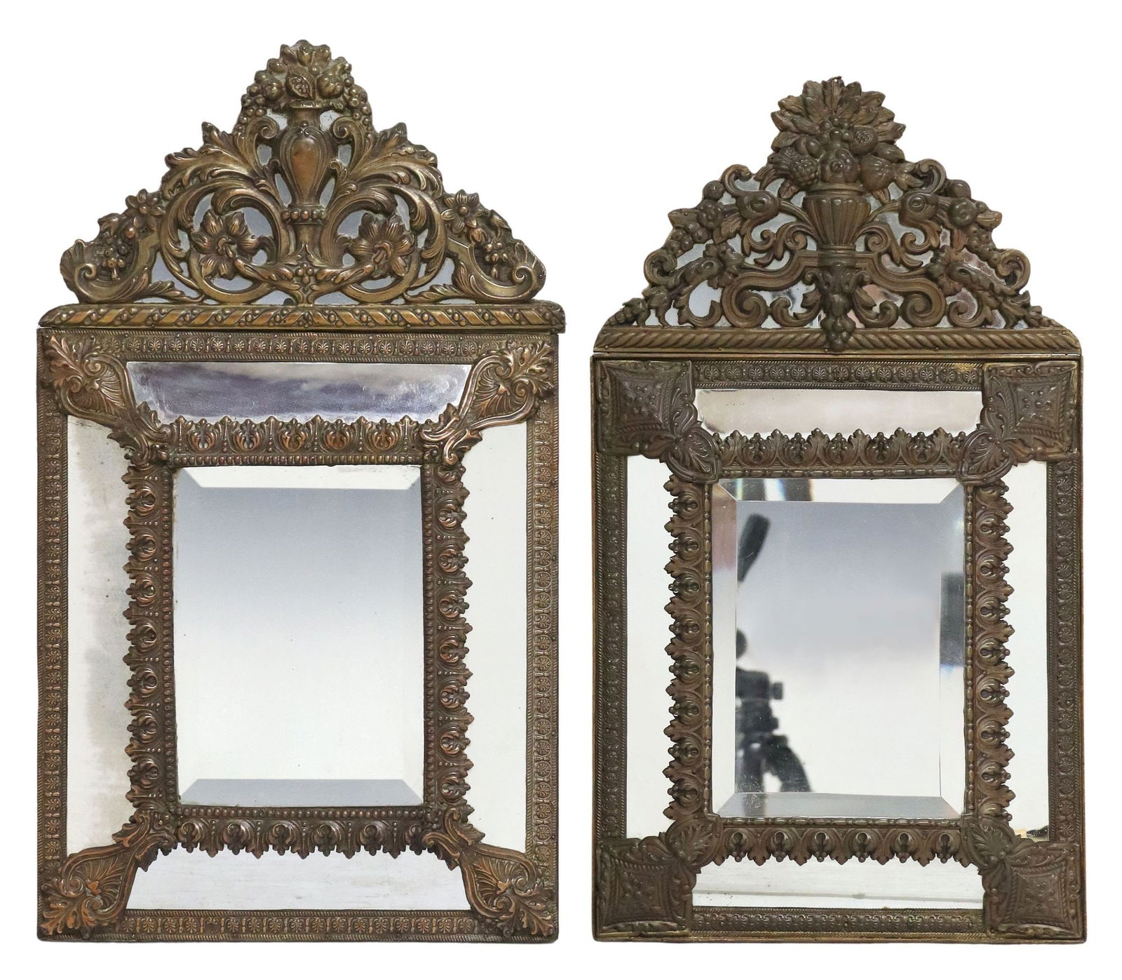 (2) BAROQUE STYLE BRASS REPOUSSE CUSHION MIRRORS (1 of 2)