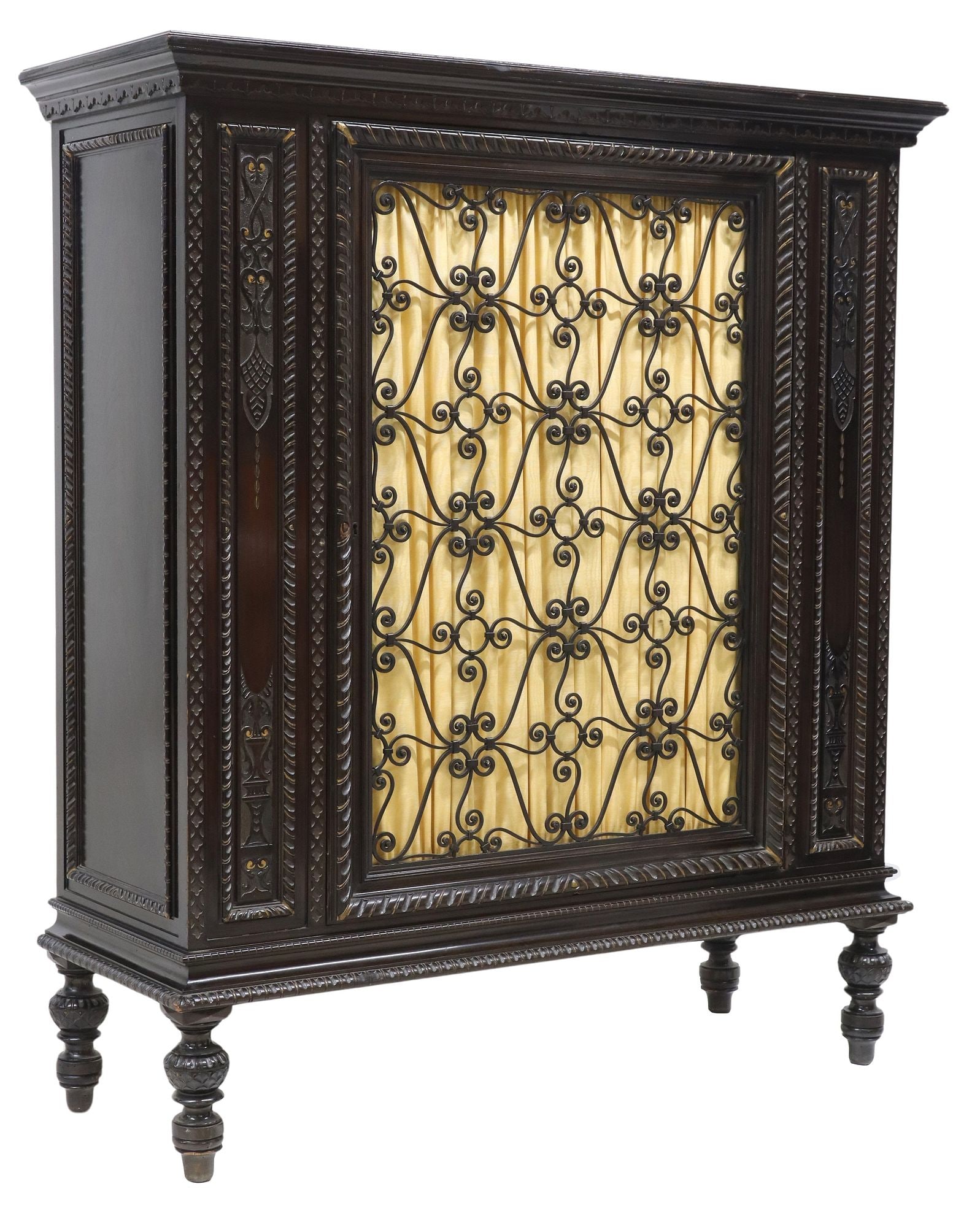 ITALIAN RENAISSANCE REVIVAL EBONIZED WOOD & WROUGHT IRON BOOKCASE (1 of 6)