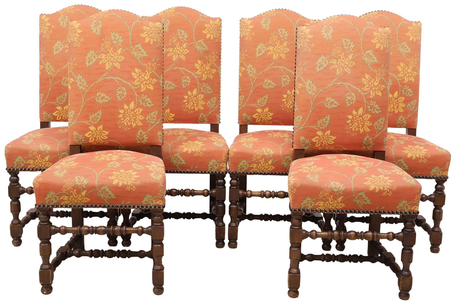 (6) FRENCH LOUIS XIV STYLE UPHOLSTERED OAK HIGHBACK DINING CHAIRS (1 of 3)