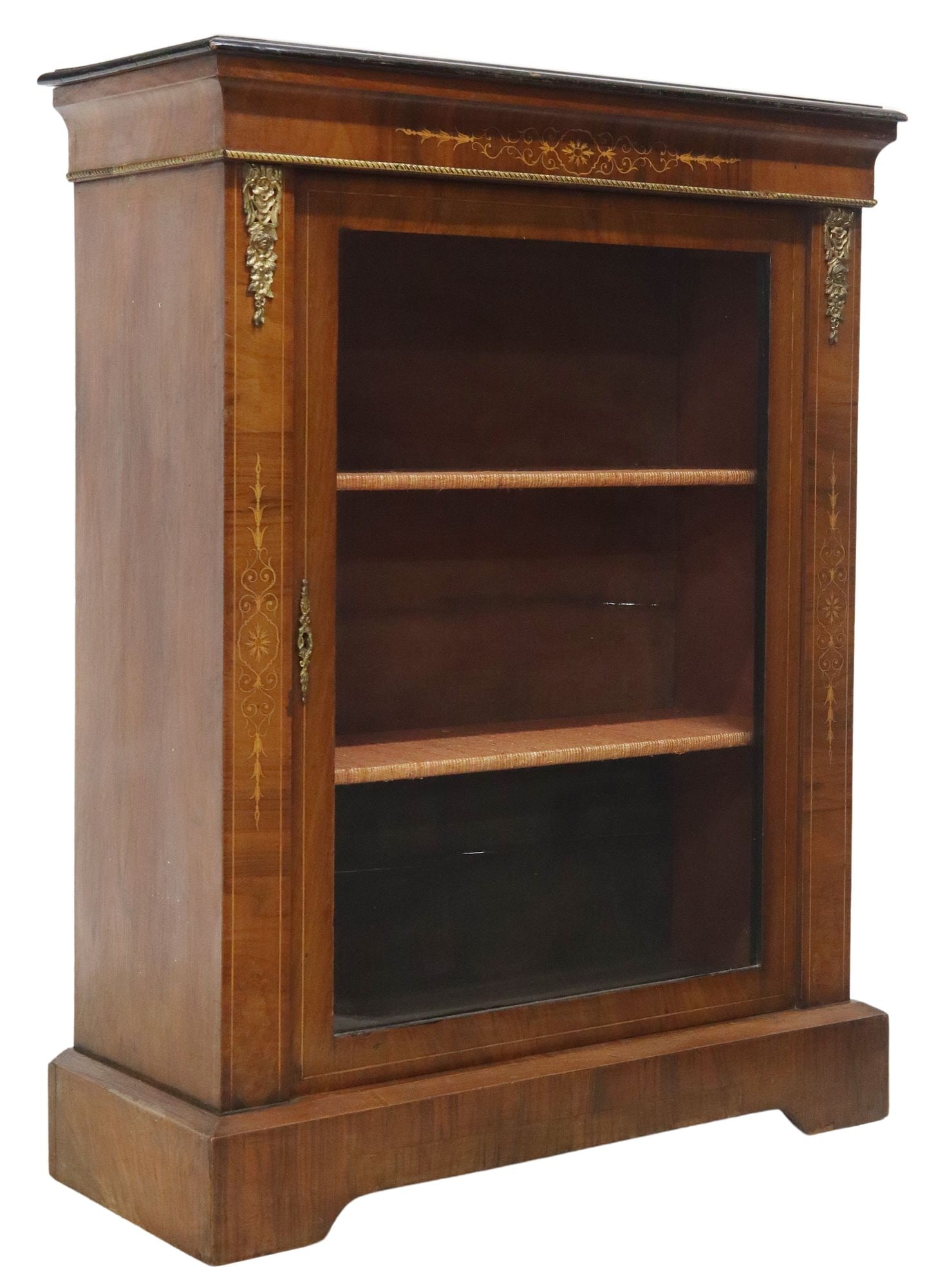 FRENCH GLAZED WALNUT MARQUETRY PIER CABINET (1 of 5)