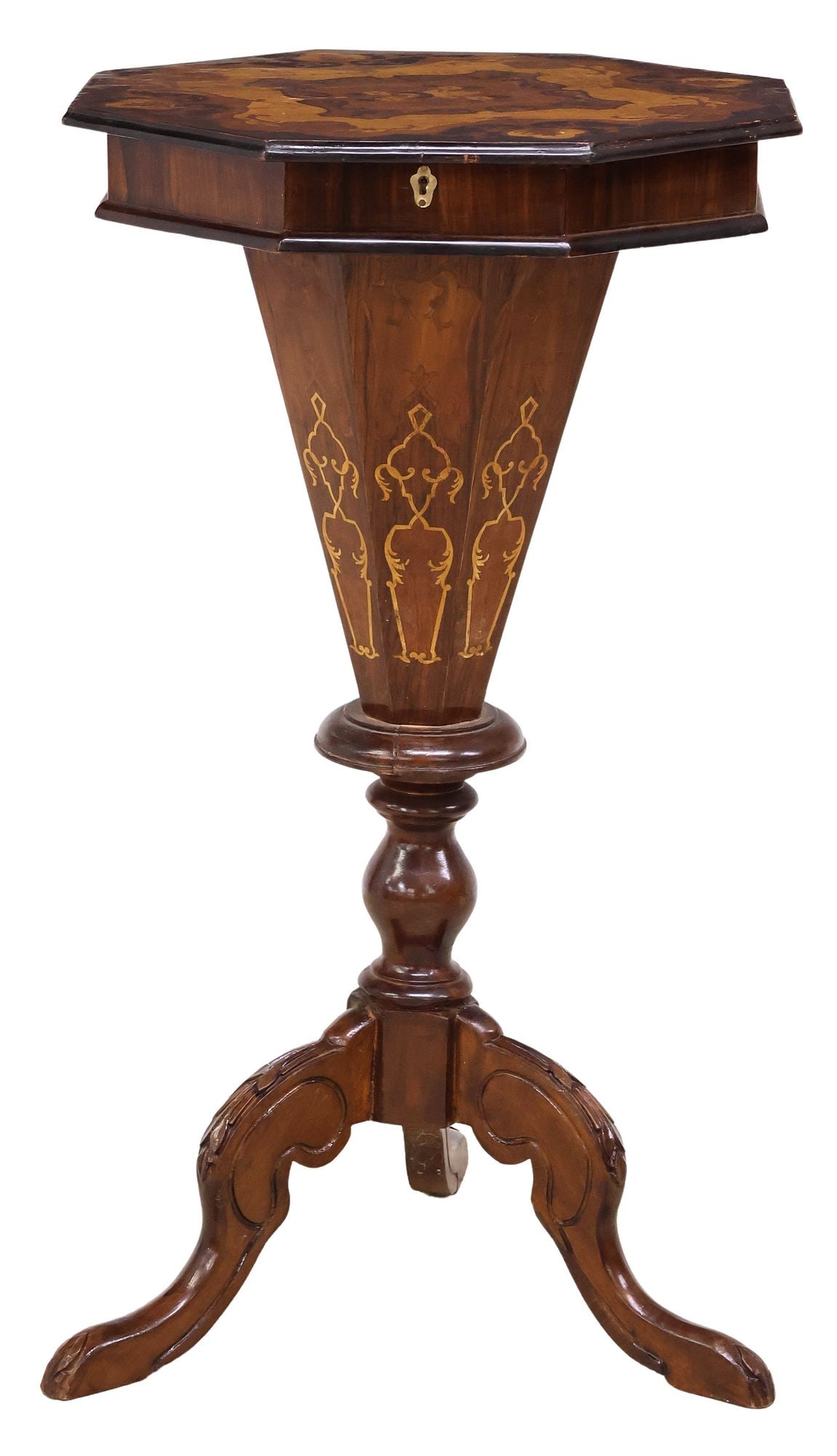 VICTORIAN FLORAL MARQUETRY INLAID OCTAGONAL SEWING TABLE (1 of 5)