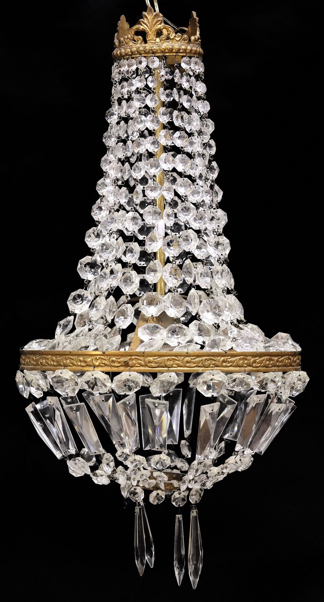 ITALIAN EMPIRE STYLE 'SAC DE PEARL' CRYSTAL BEADED SWAG CEILING LIGHT (1 of 3)