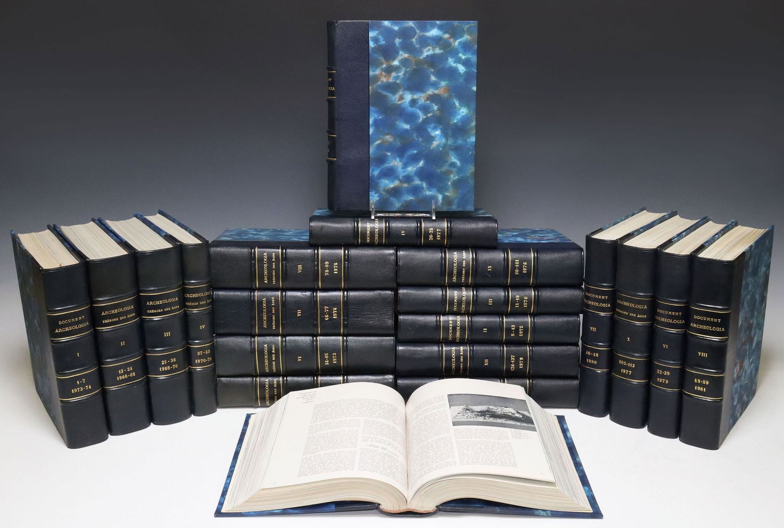 (20) FRENCH LEATHER-BOUND LIBRARY SHELF BOOKS, 'ARCHEOLOGIA' (1 of 9)