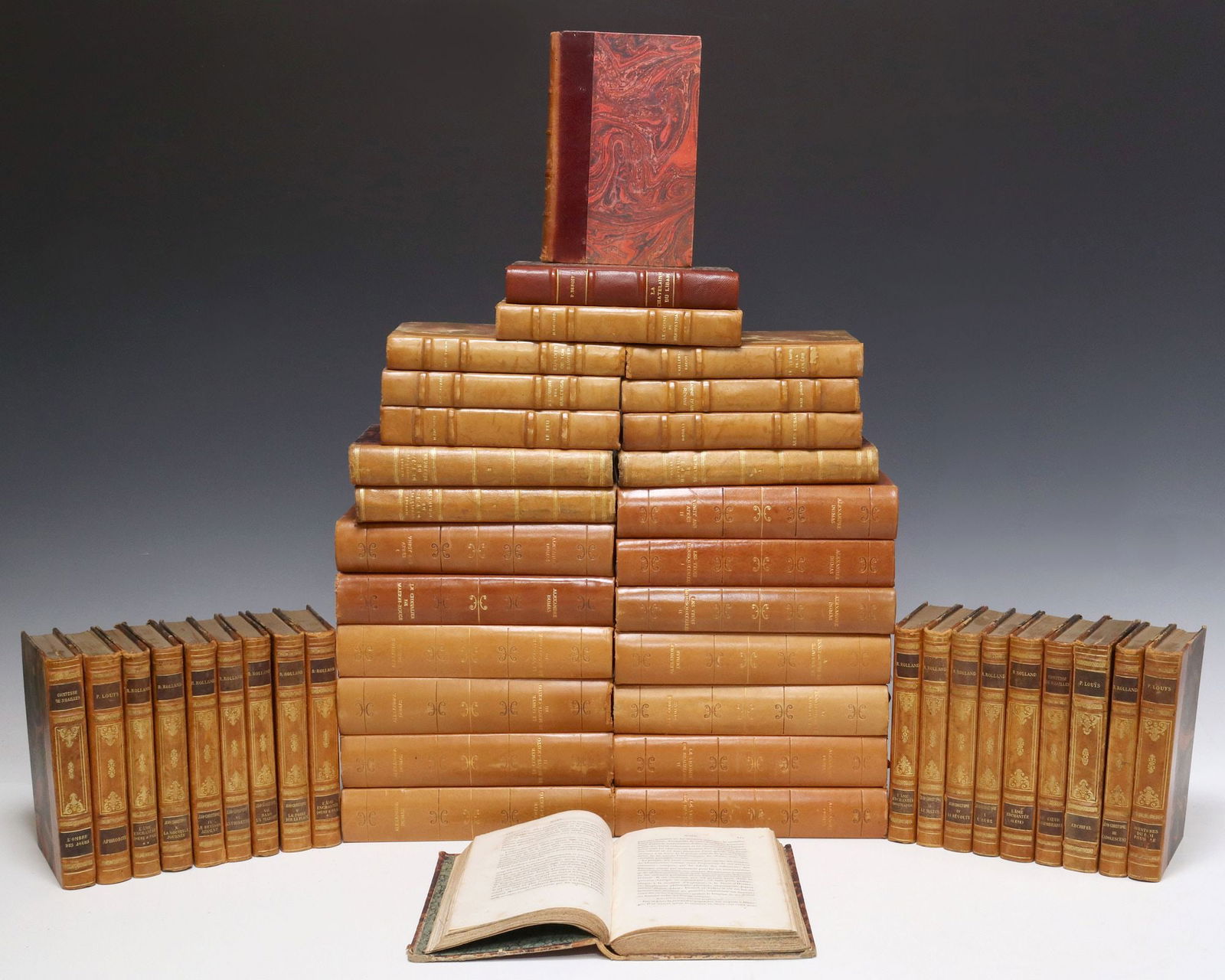 (44) FRENCH LEATHER-BOUND LIBRARY SHELF BOOKS, LITERATURE & DRAMA (1 of 9)