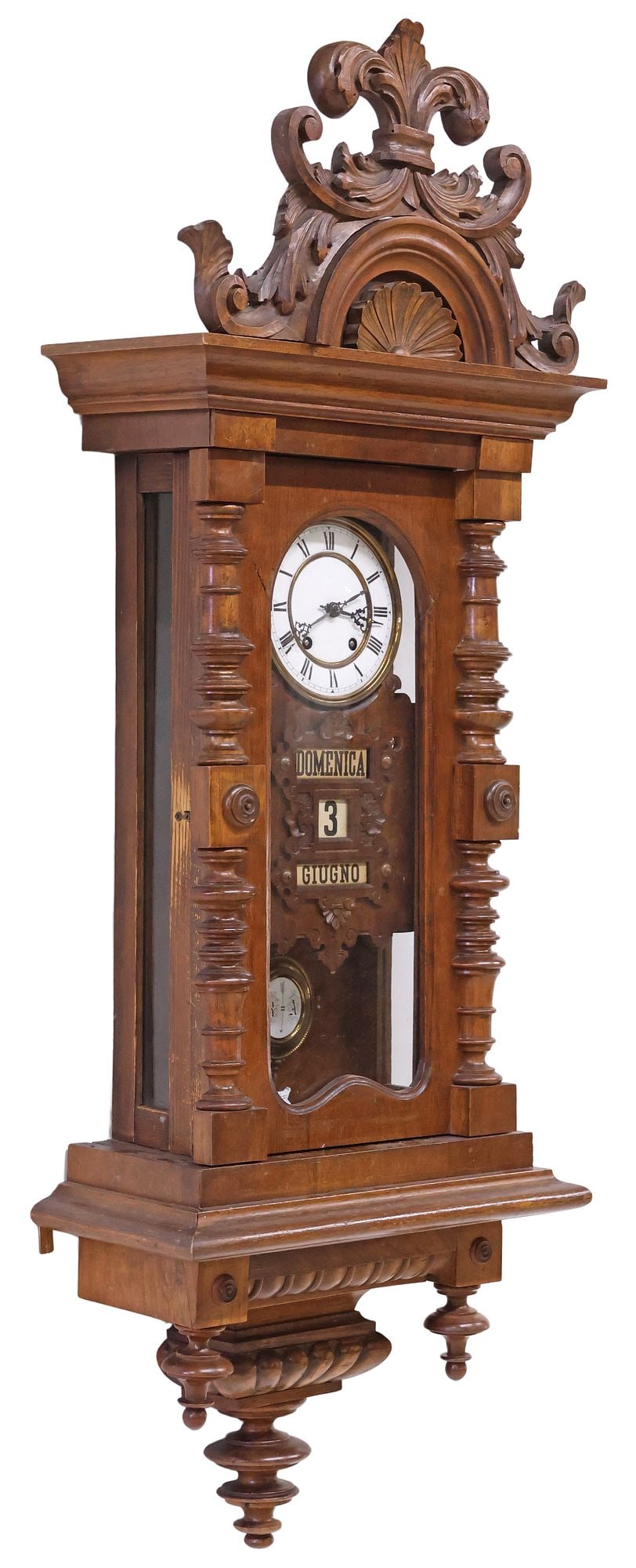 ITALIAN CARVED WALNUT DATE APERTURE REGULATOR WALL CLOCK (1 of 8)