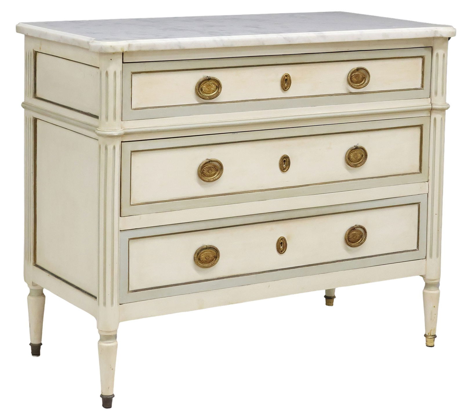 FRENCH LOUIS XVI STYLE MARBLE-TOP PAINTED COMMODE (1 of 5)