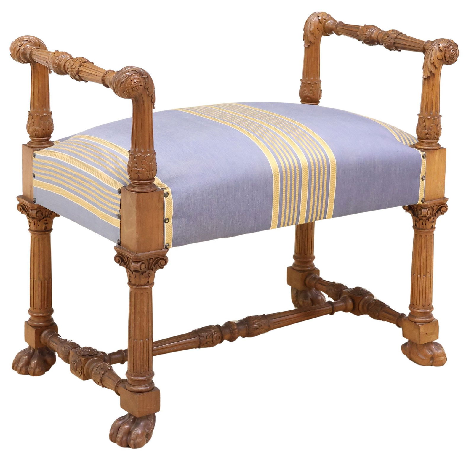 ITALIAN RENAISSANCE REVIVAL CARVED & UPHOLSTERED VANITY BENCH (1 of 4)