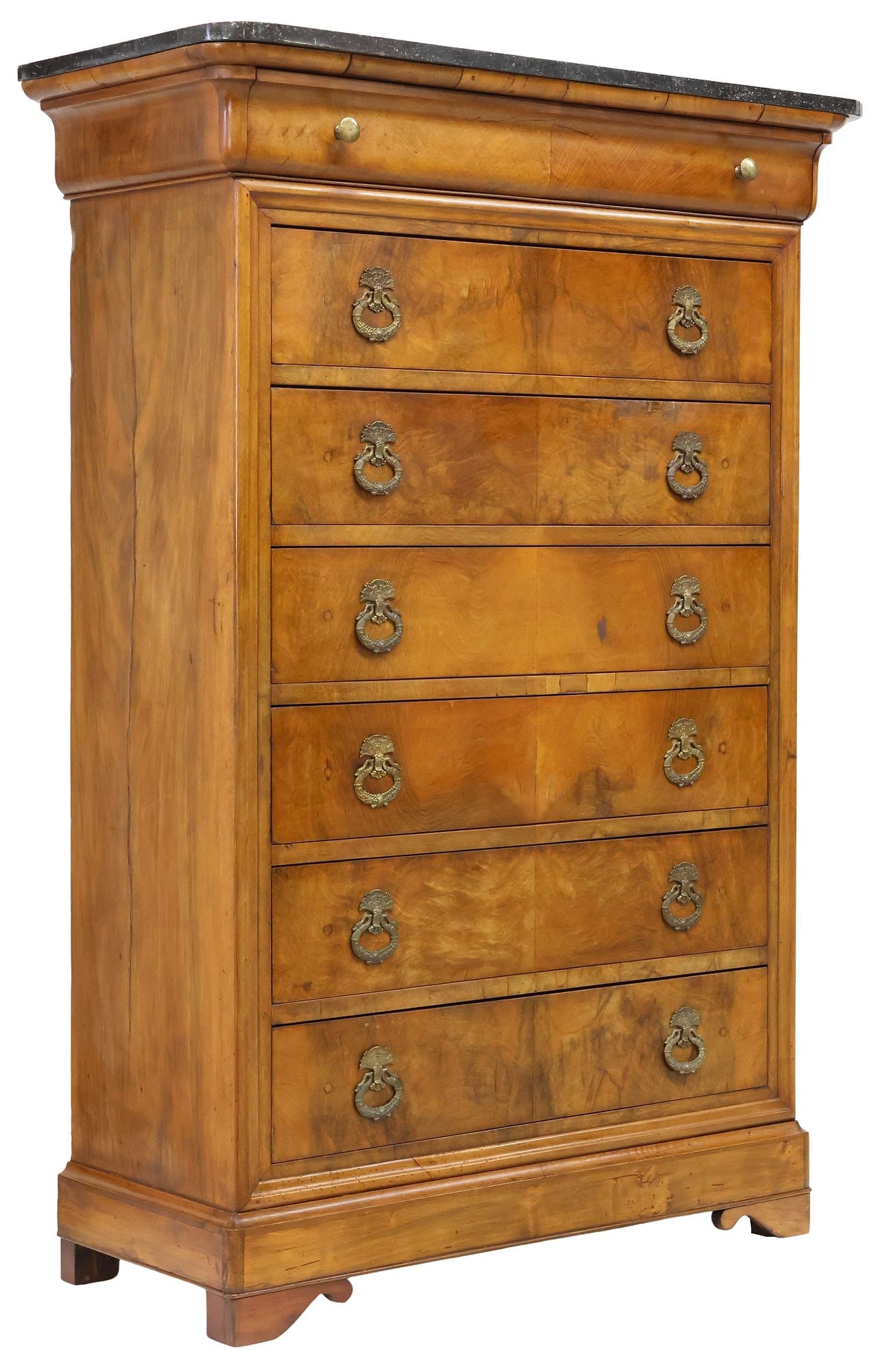 FRENCH LOUIS PHILIPPE MARBLE-TOP BURLED WALNUT SEMAINIER CHEST (1 of 5)