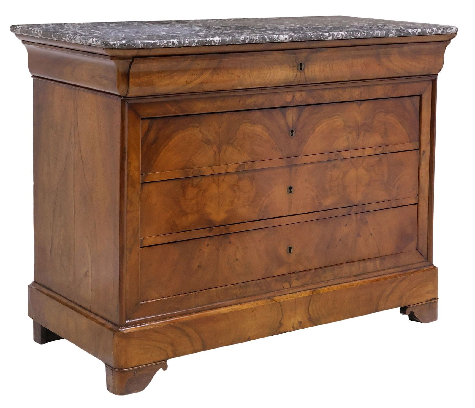 FRENCH LOUIS PHILIPPE PERIOD MARBLE-TOP WALNUT COMMODE (1 of 5)