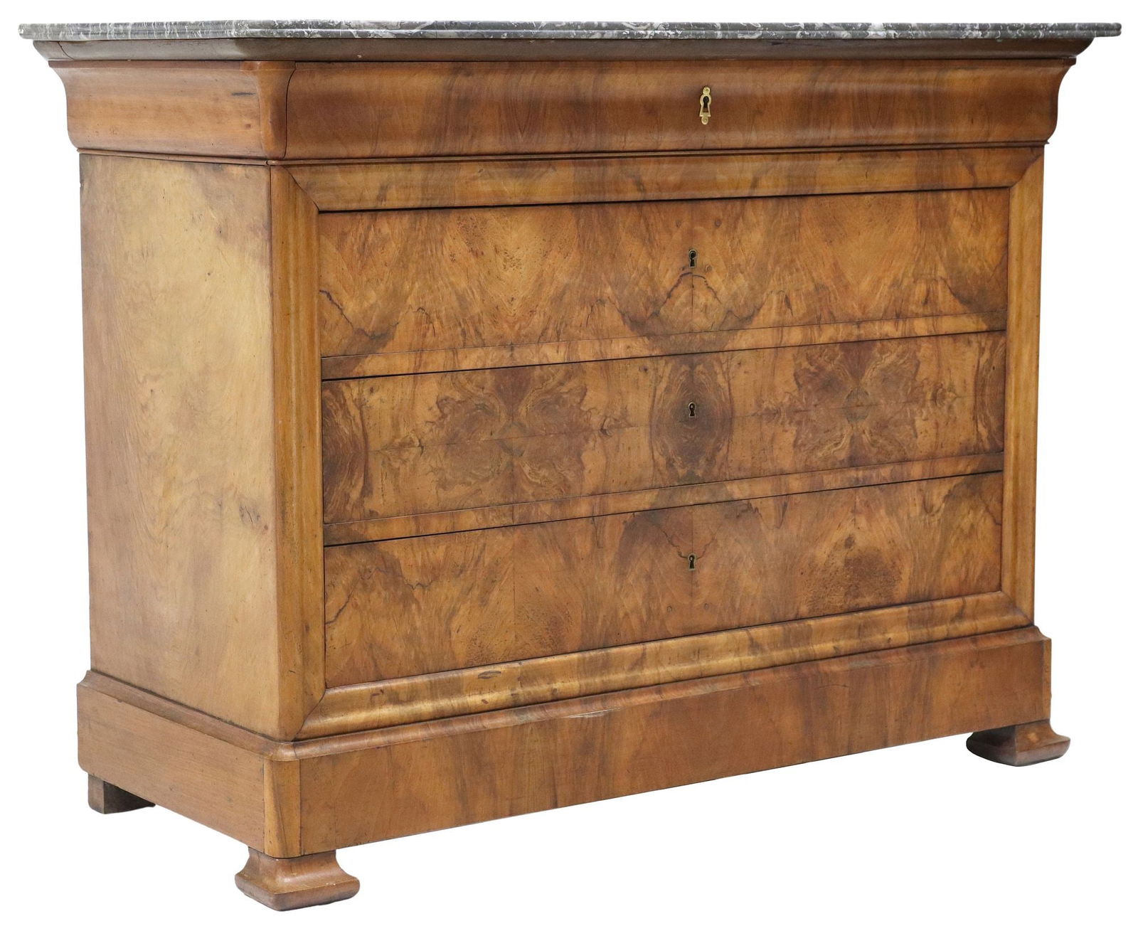 FRENCH LOUIS PHILIPPE MARBLE-TOP WALNUT COMMODE (1 of 5)