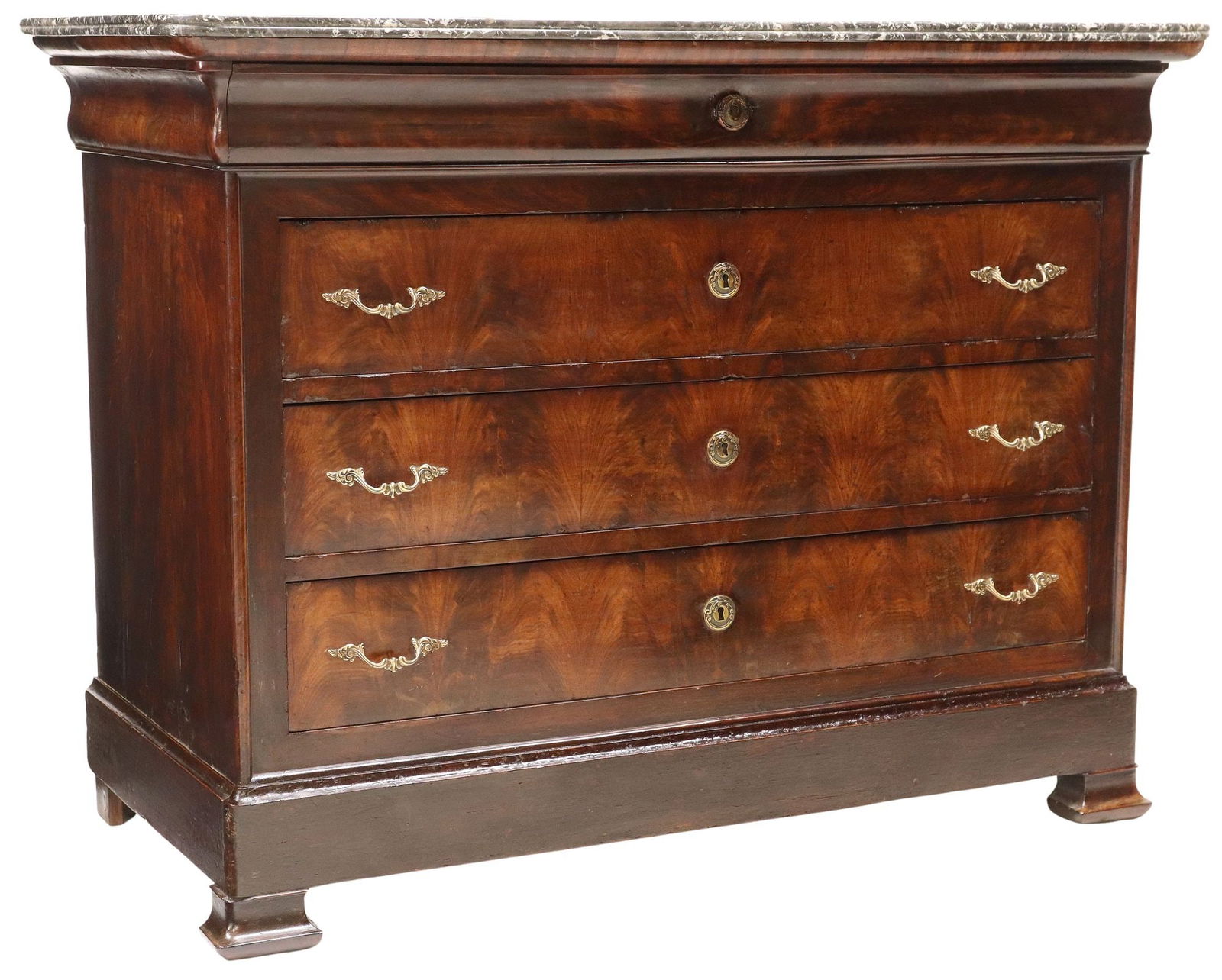 FRENCH LOUIS PHILIPPE PERIOD MARBLE-TOP FLAME MAHOGANY COMMODE (1 of 5)