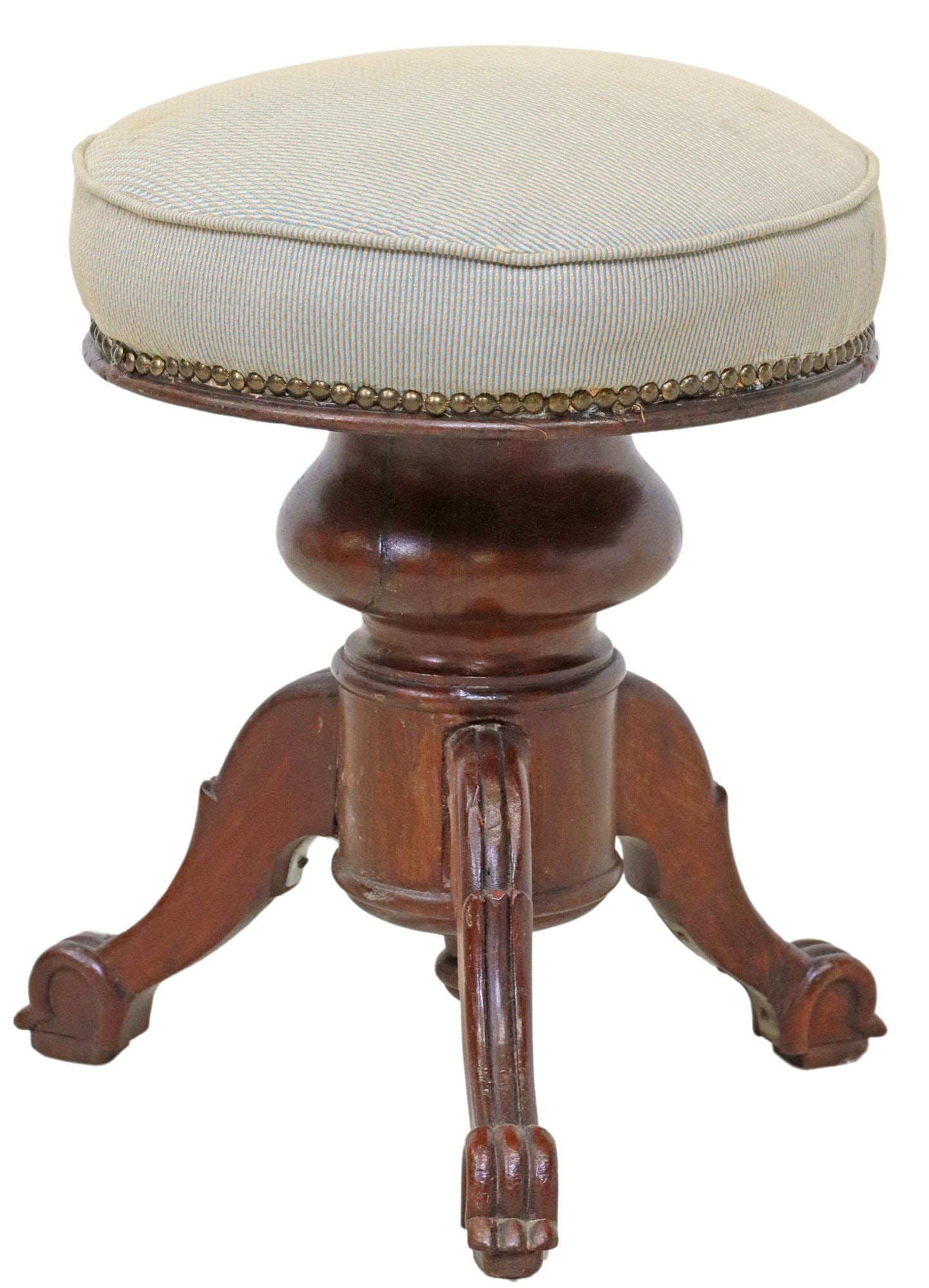 VICTORIAN CARVED & UPHOLSTERED PIANO STOOL (1 of 3)