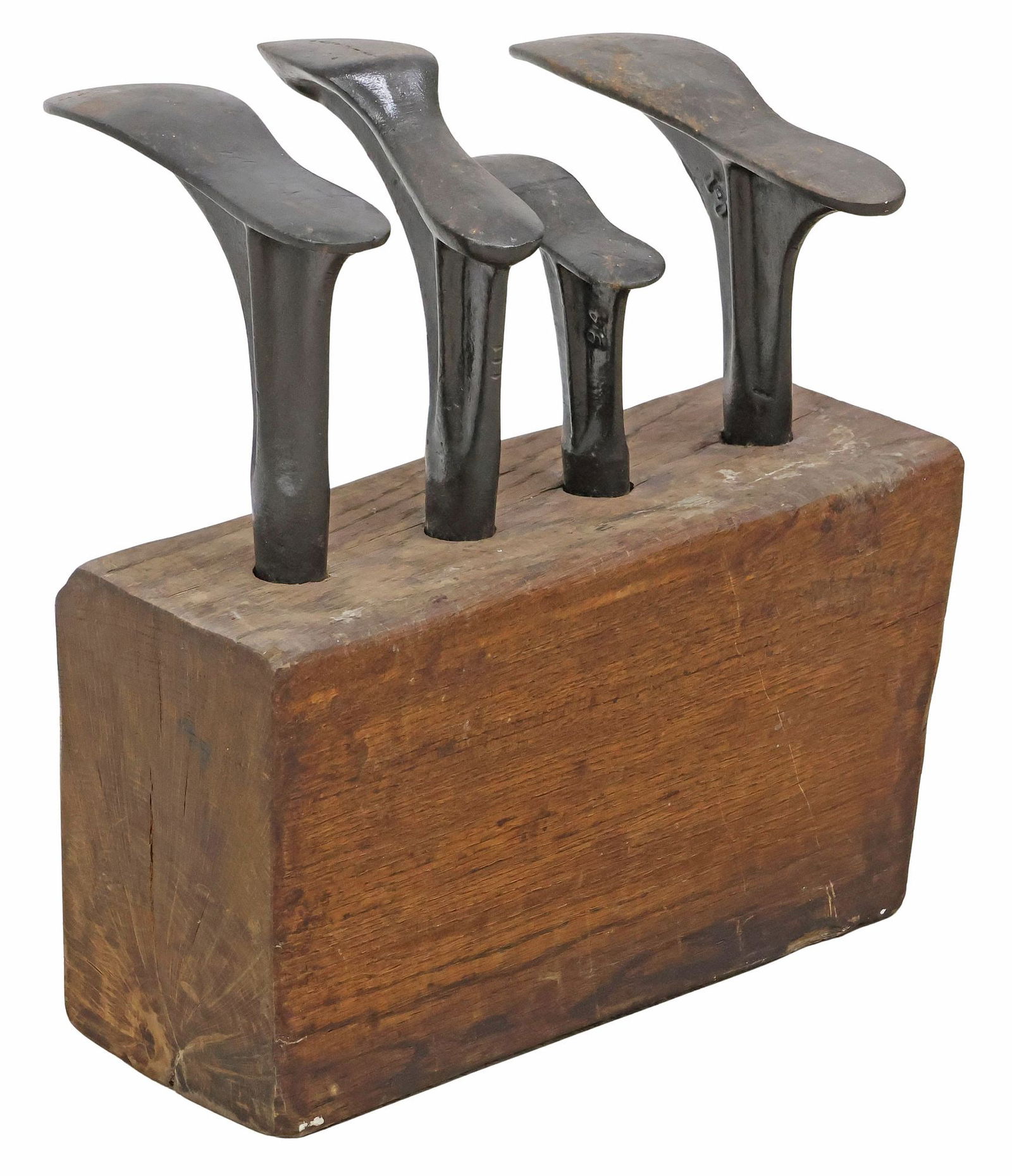 CAST IRON COBBLER SHOE LASTS FORMS IN WOOD BLOCK (1 of 4)