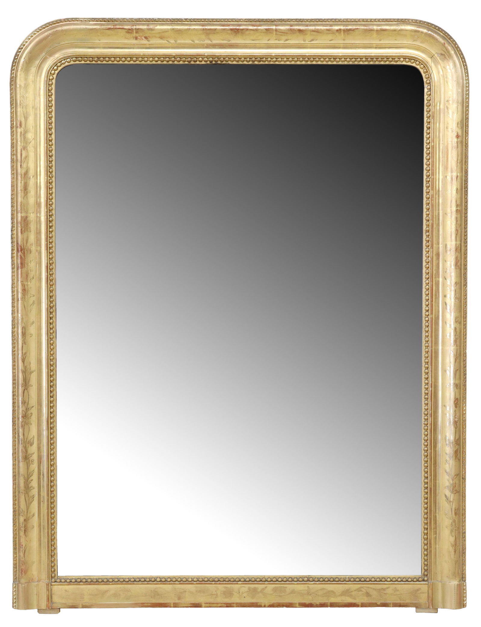 FRENCH LOUIS PHILIPPE ETCHED GILTWOOD WALL MIRROR, 56.75" X 43" (1 of 3)