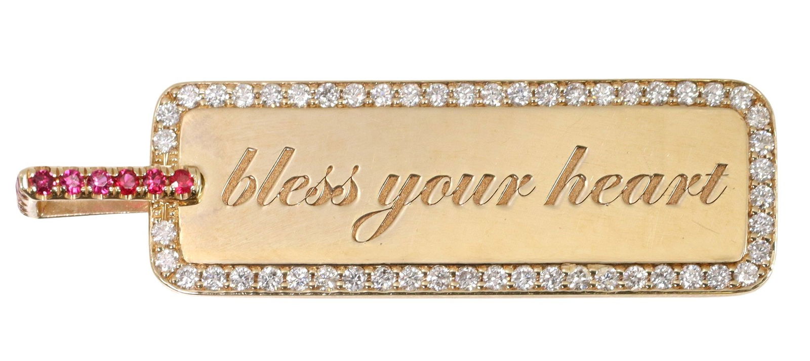 DRU BY THEA MILLER 14KT GOLD DIAMOND & RUBY BLESS YOUR HEART MEMENTO TAG PENDANT (1 of 4)