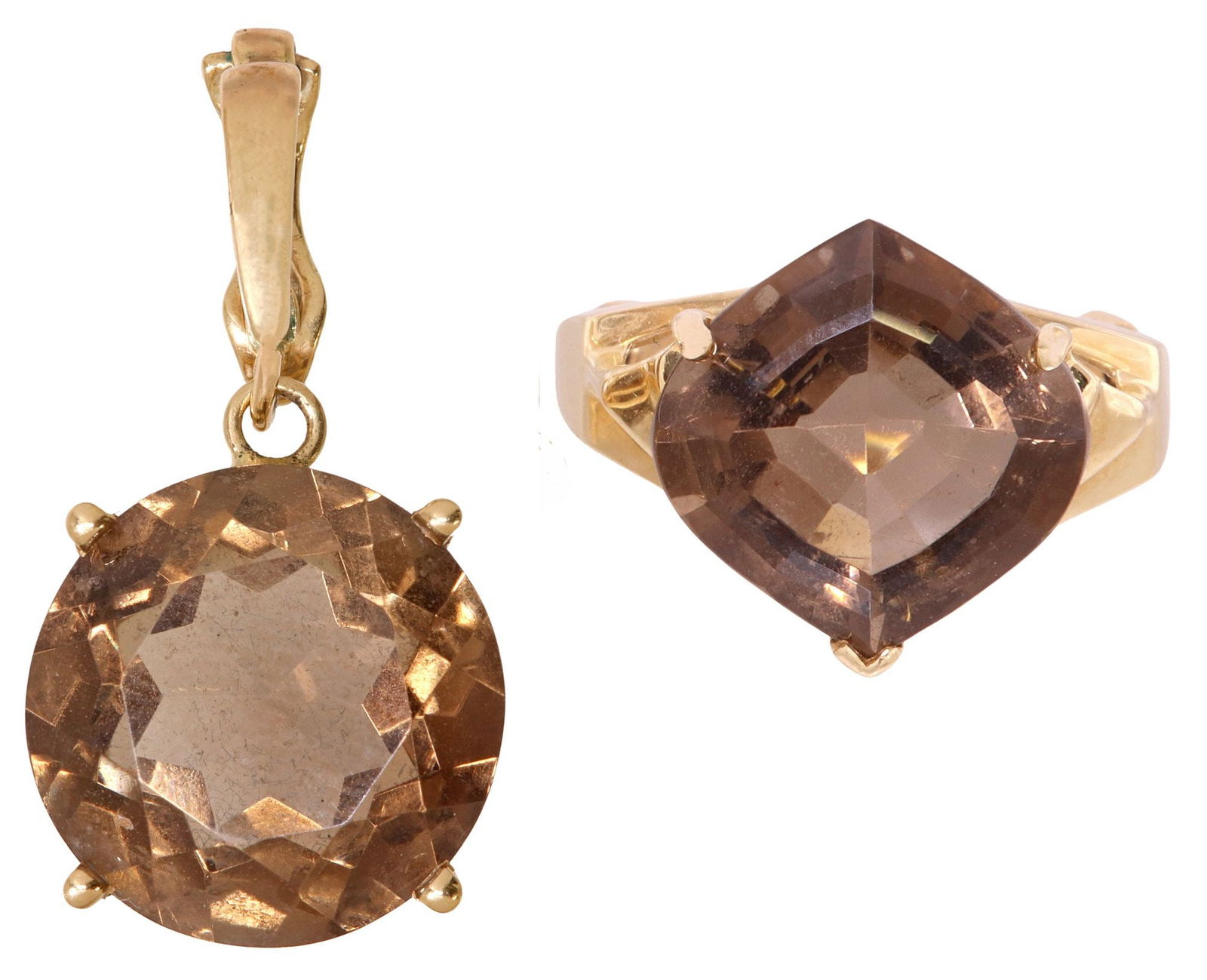 (2) ESTATE 14KT GOLDÂ SMOKY QUARTZ RING & ENHANCER PENDANT (1 of 8)