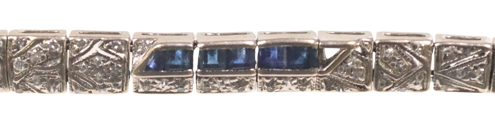 ESTATE ART DECO STYLE 18K WG, BLUE SAPPHIRE & DIAMOND LINK BRACELET (1 of 7)