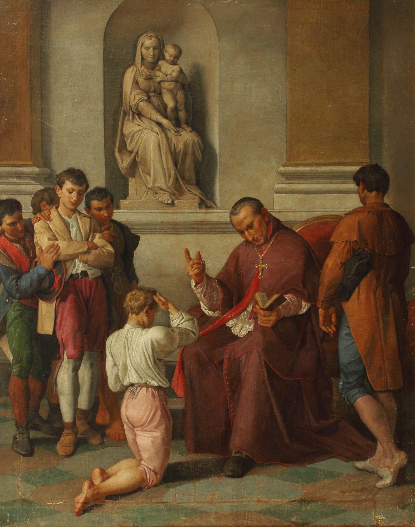 CONTINENTAL SCHOOL PAINTING, A CARDINAL BLESSING A YOUTH, 49.5" X 39.25" (1 of 7)