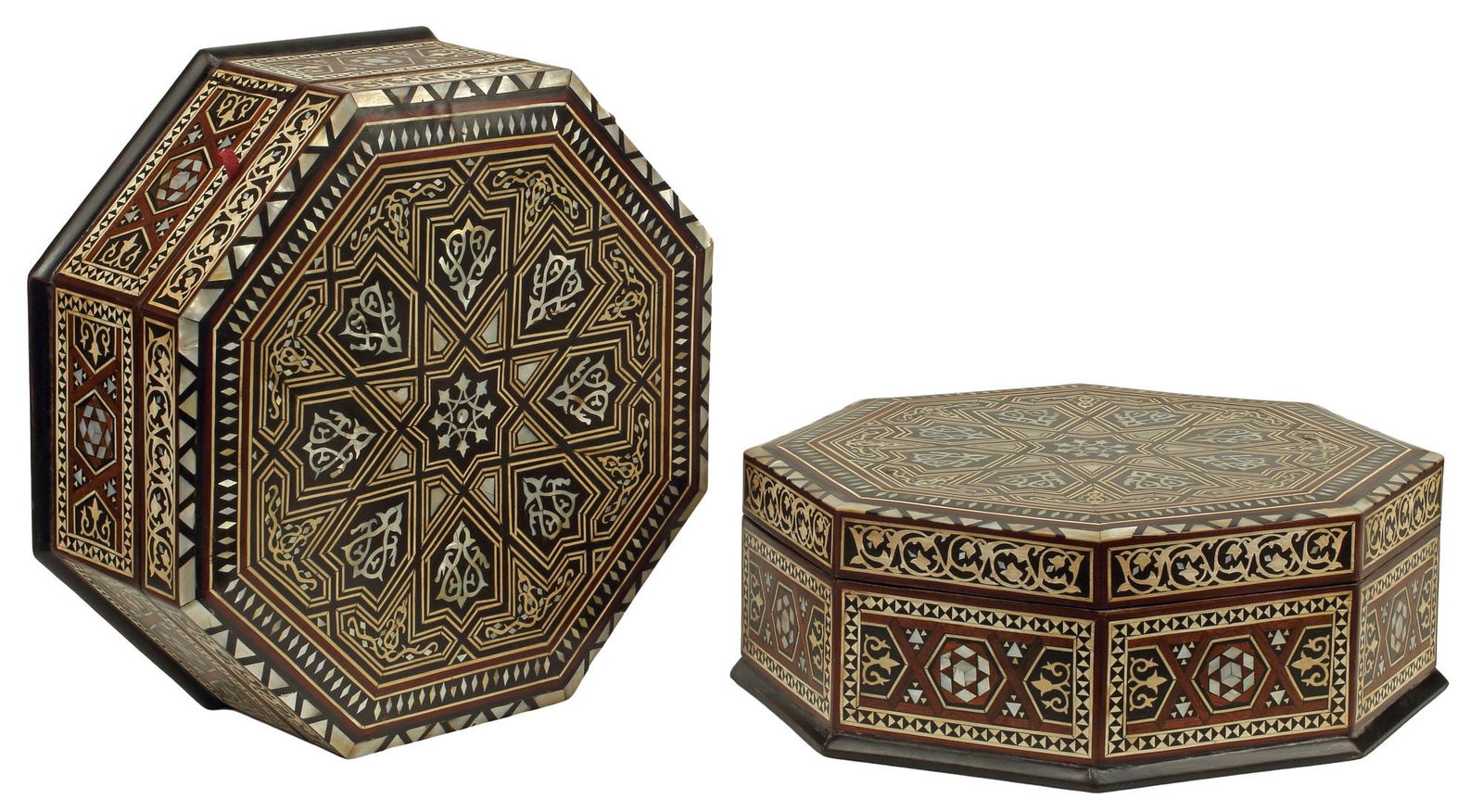 (2) MOORISH STYLE INLAID OCTAGONAL TABLE BOXES (1 of 4)