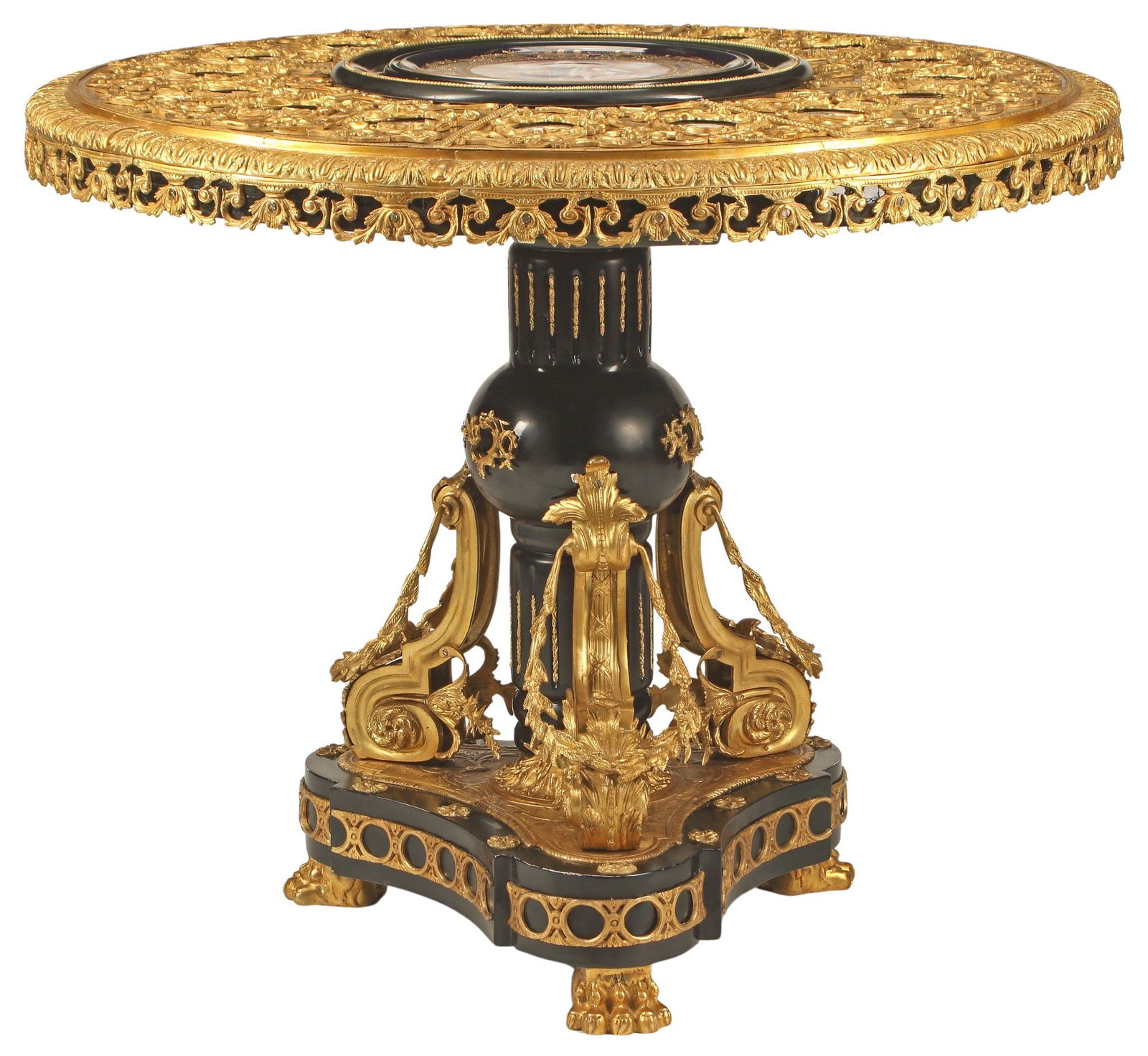LARGE ORMOLU & SEVRES STYLE PORCELAIN-MOUNTED CENTER TABLE (1 of 8)