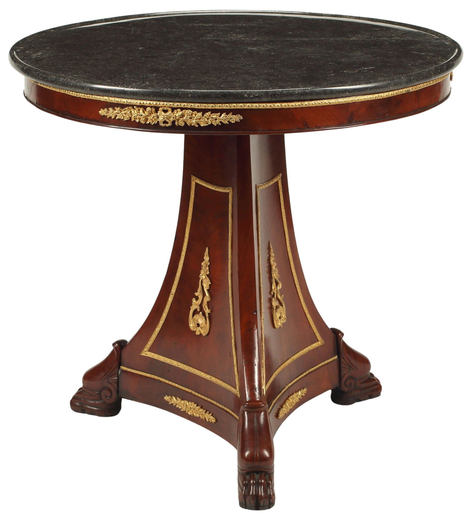 FRENCH EMPIRE STYLE MARBLE-TOP FLAME MAHOGANY GUERIDON (1 of 4)