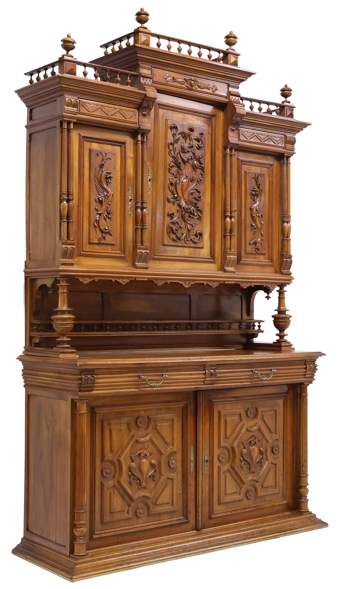 MONUMENTAL FRENCH RENAISSANCE REVIVAL CARVED WALNUT SIDEBOARD, 105"H (1 of 6)