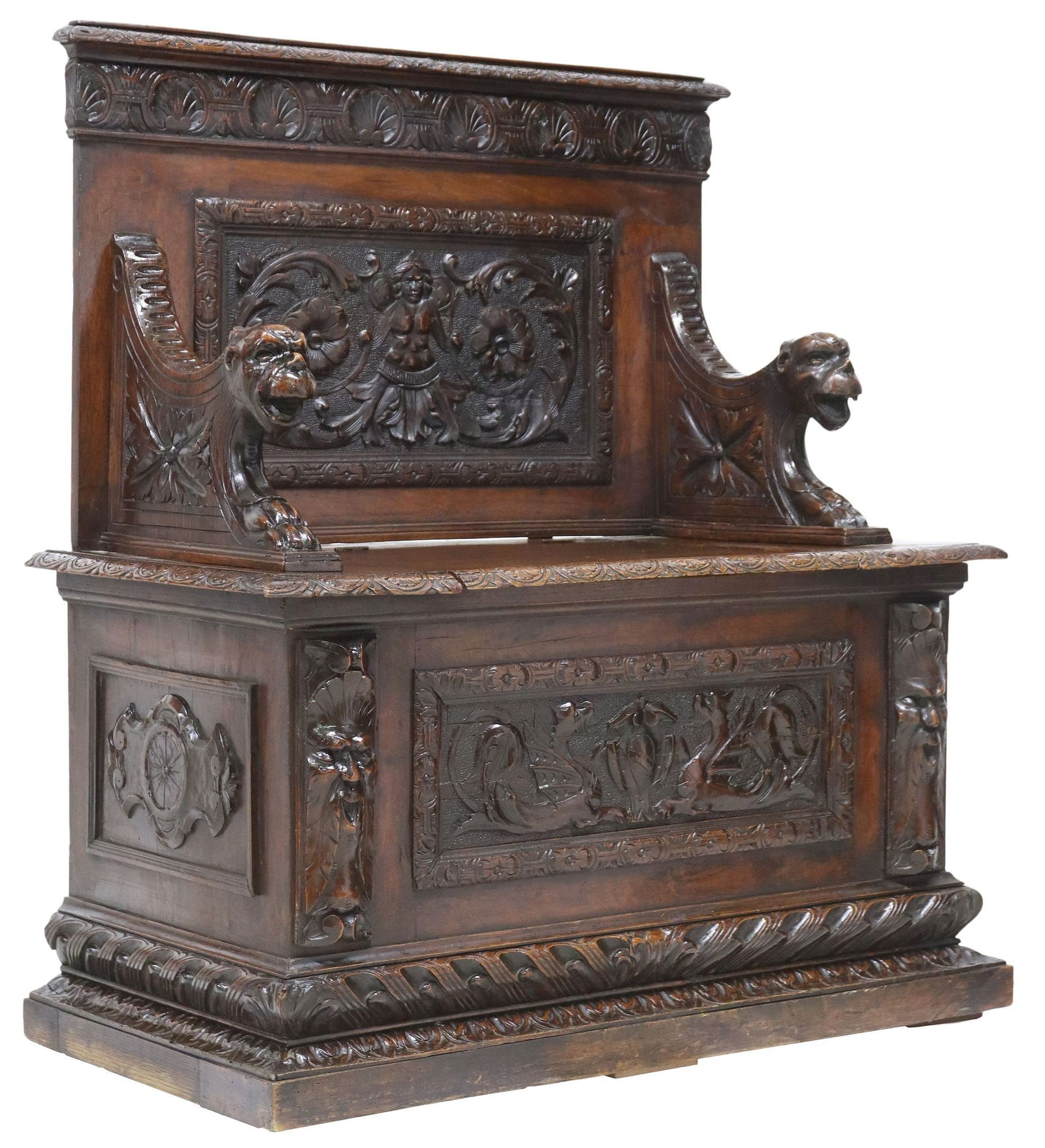 ITALIAN RENAISSANCE REVIVAL CARVED WALNUT HALL BENCH (1 of 10)