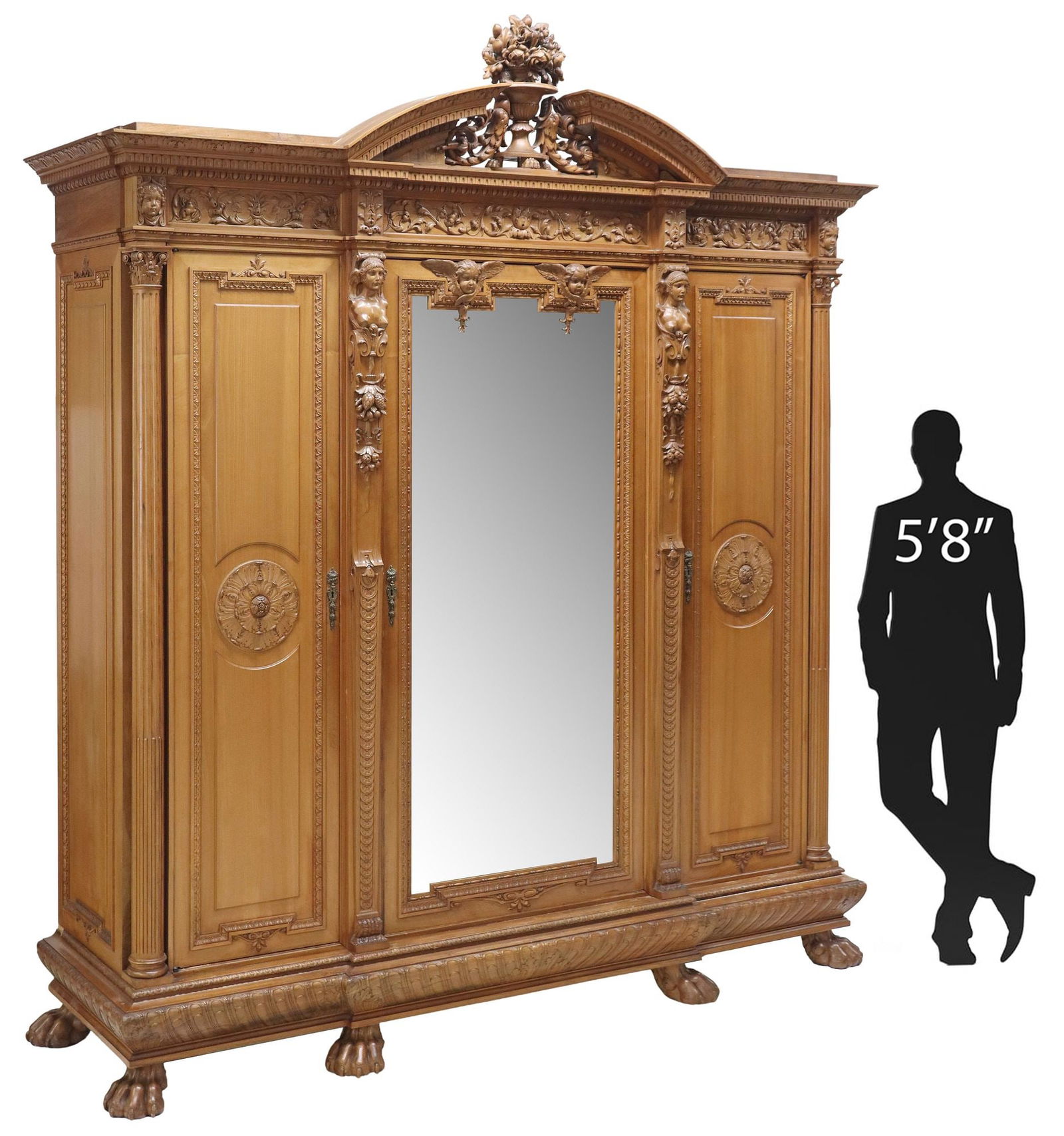 ITALIAN RENAISSANCE REVIVAL FINELY CARVED WALNUT MIRRORED ARMOIRE (1 of 10)