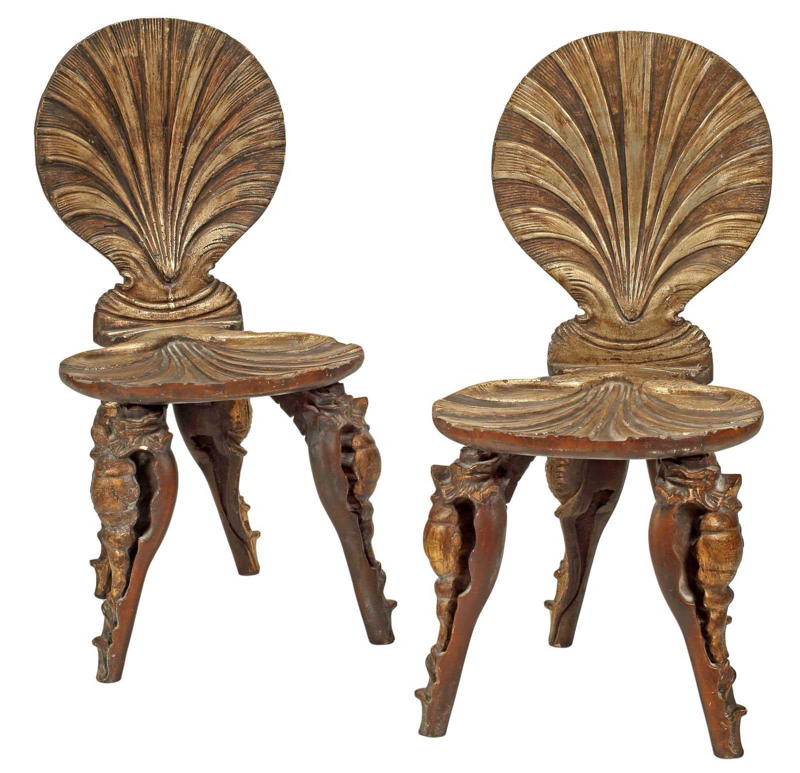 (2) GROTTO STYLE GILT SHELL-FORM SIDE CHAIRS (1 of 5)