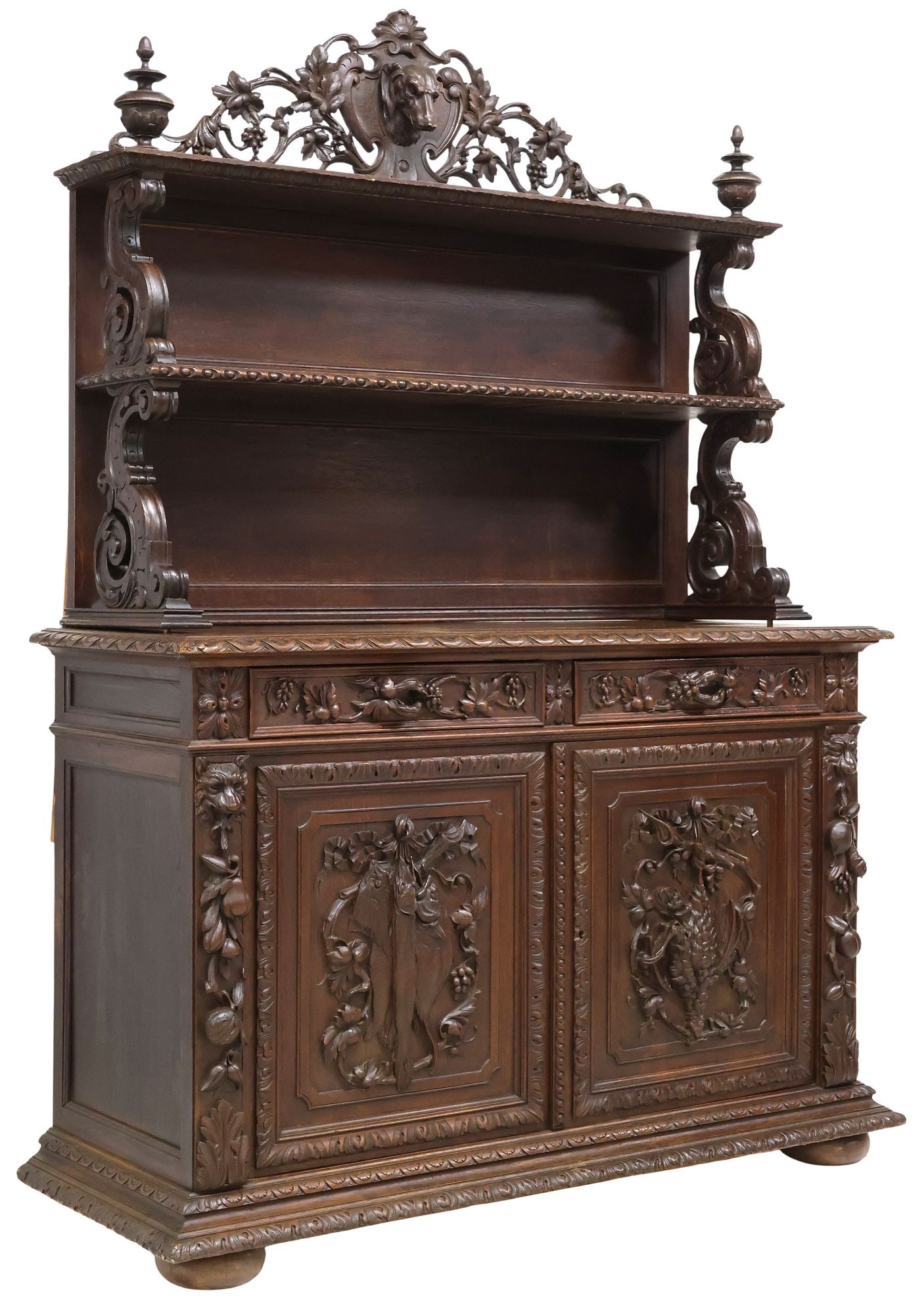 FRENCH HENRI II STYLE CARVED OAK HUNT SIDEBOARD (1 of 9)