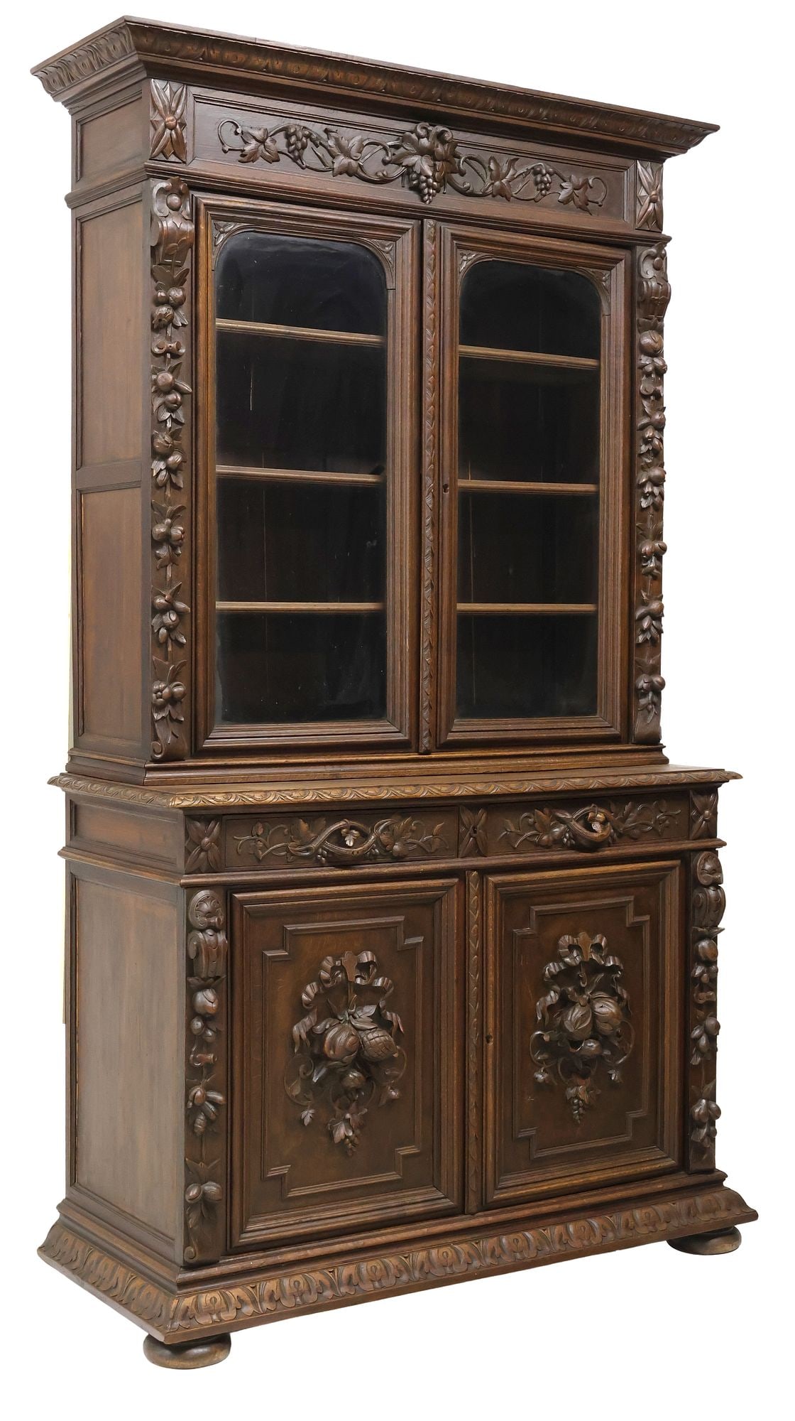 FRENCH HENRI II STYLE CARVED OAK BUFFET DEUX CORPS, 92.5"H (1 of 7)