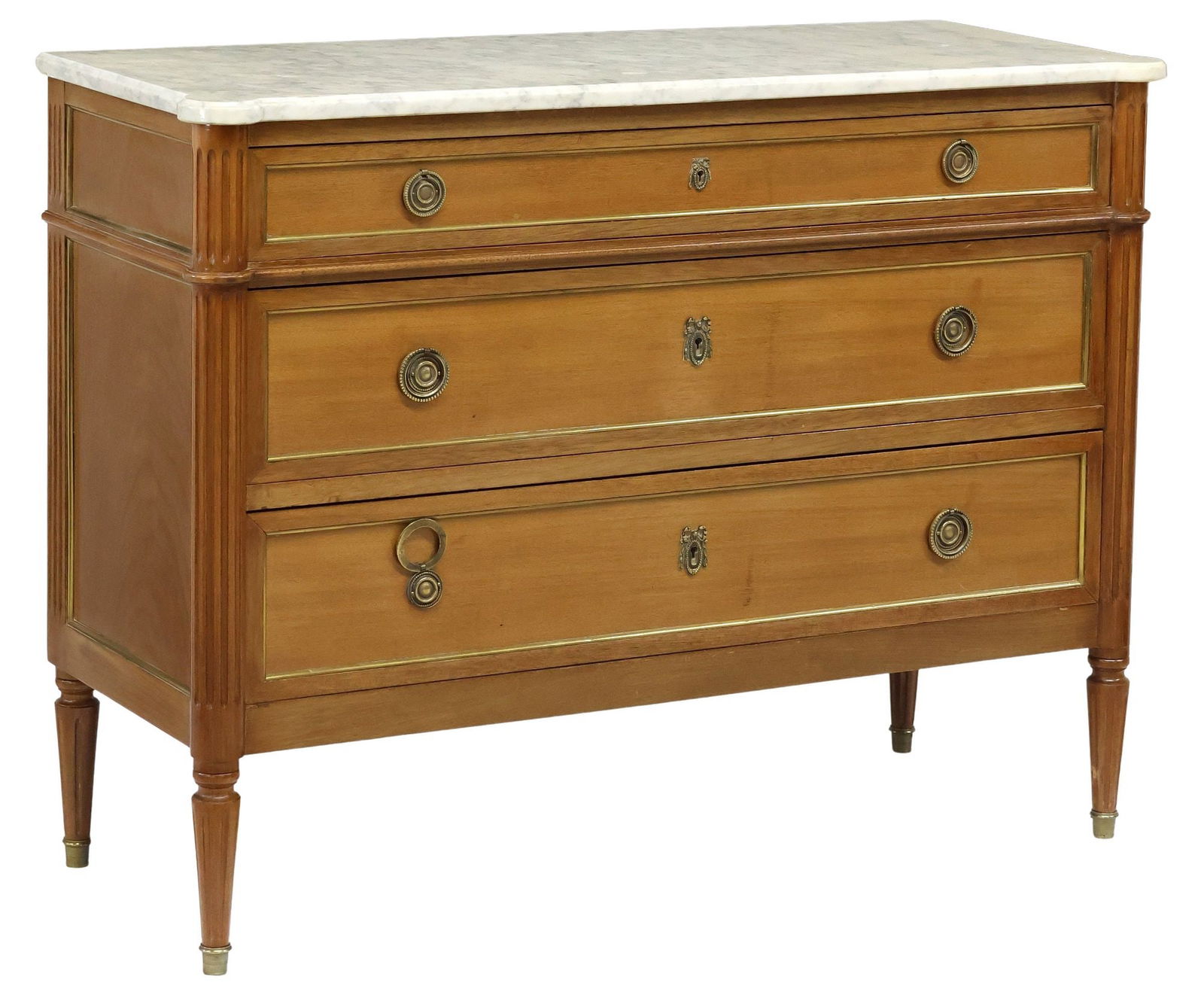 FRENCH LOUIS XVI STYLE MARBLE-TOP THREE-DRAWER COMMODE (1 of 5)
