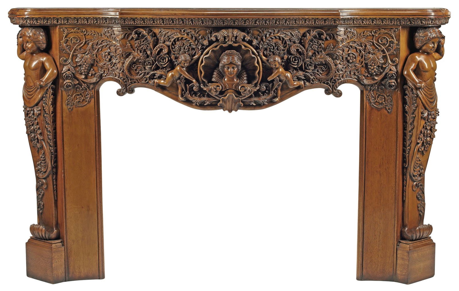 RENAISSANCE STYLE CARVED WOOD FIREPLACE SURROUND (1 of 6)