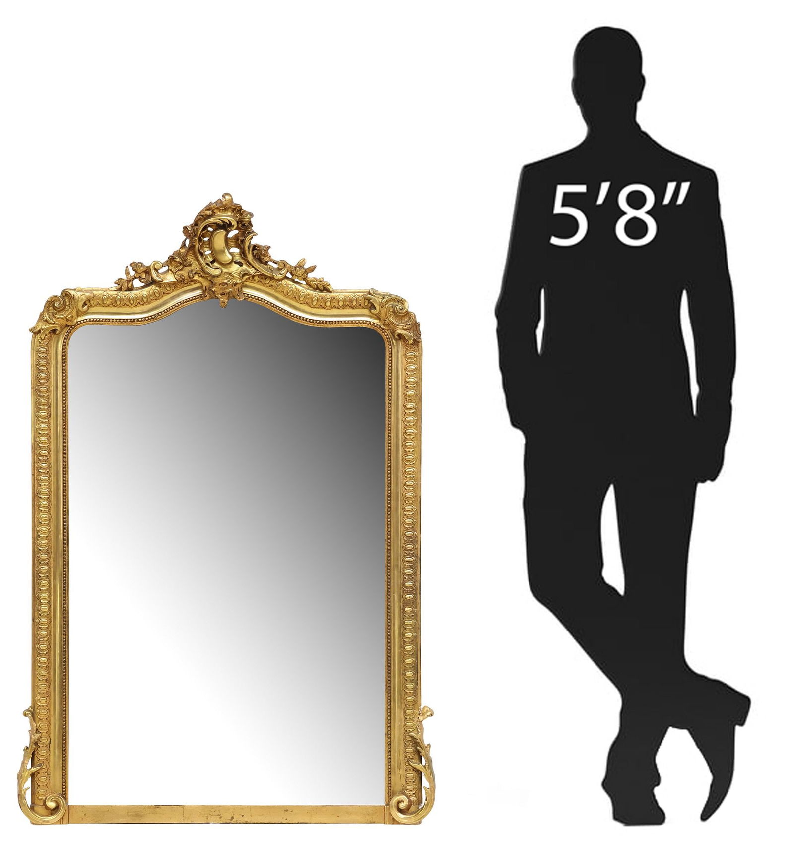 LARGE FRENCH LOUIS XV STYLE GILTWOOD BEVELED WALL MIRROR, 54"H (1 of 4)