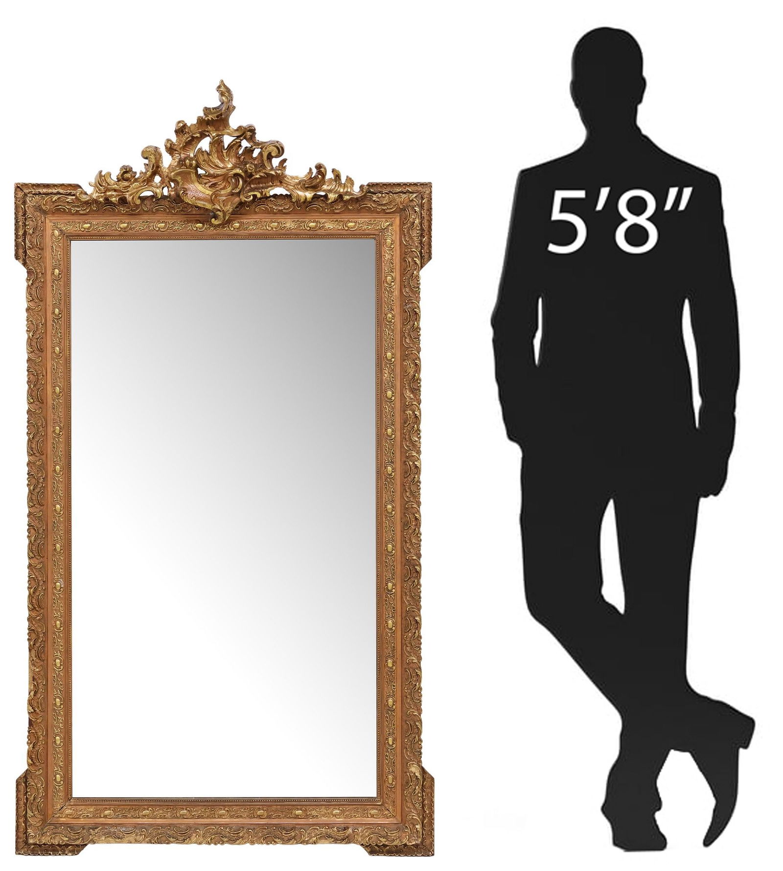 LARGE FRENCH LOUIS XV STYLE PARCEL GILT WALL MIRROR, 64"H (1 of 4)