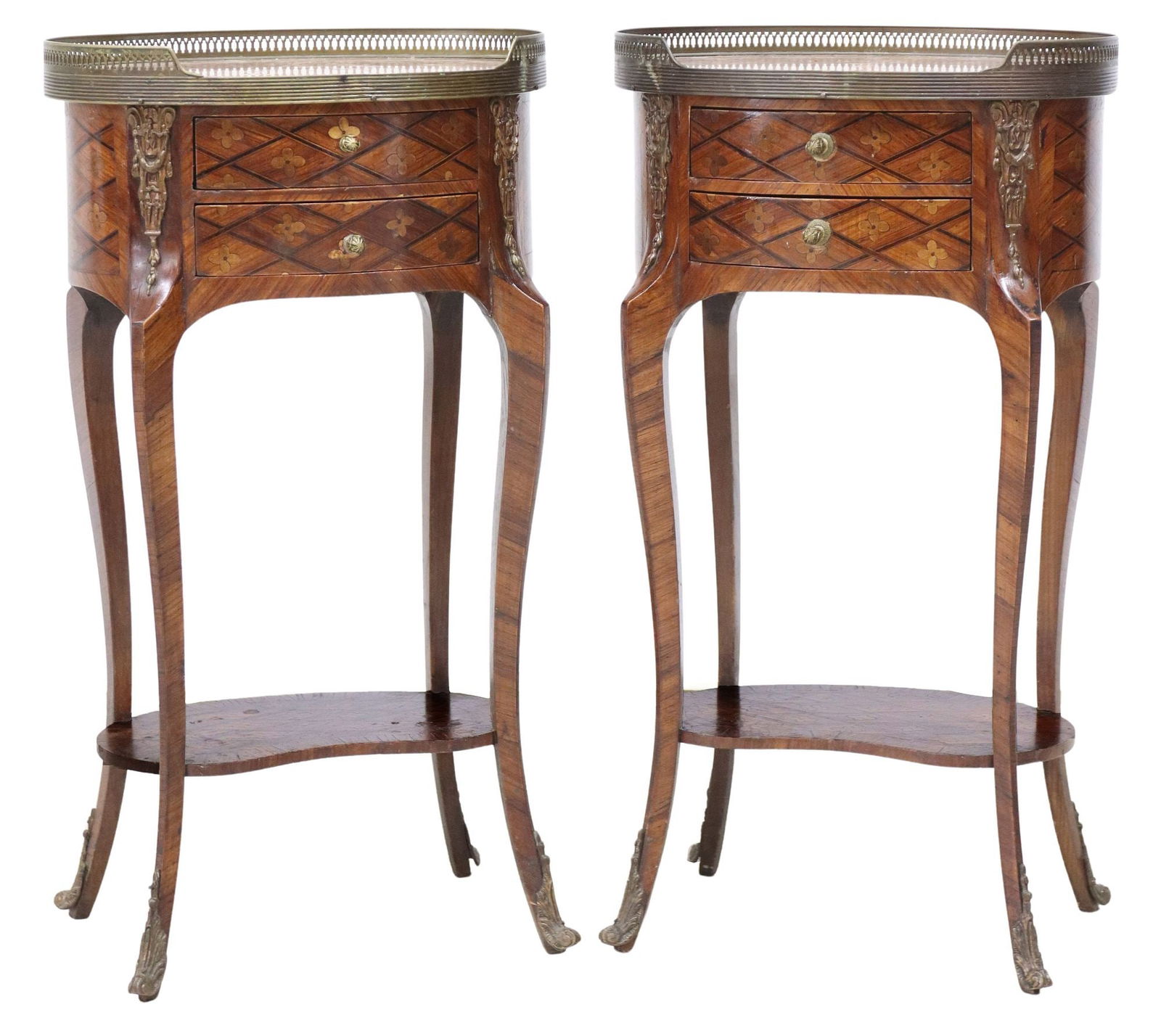 (2) FRENCH LOUIS XV STYLE PARQUETRY MATCHED VENEER NIGHTSTANDS (1 of 5)