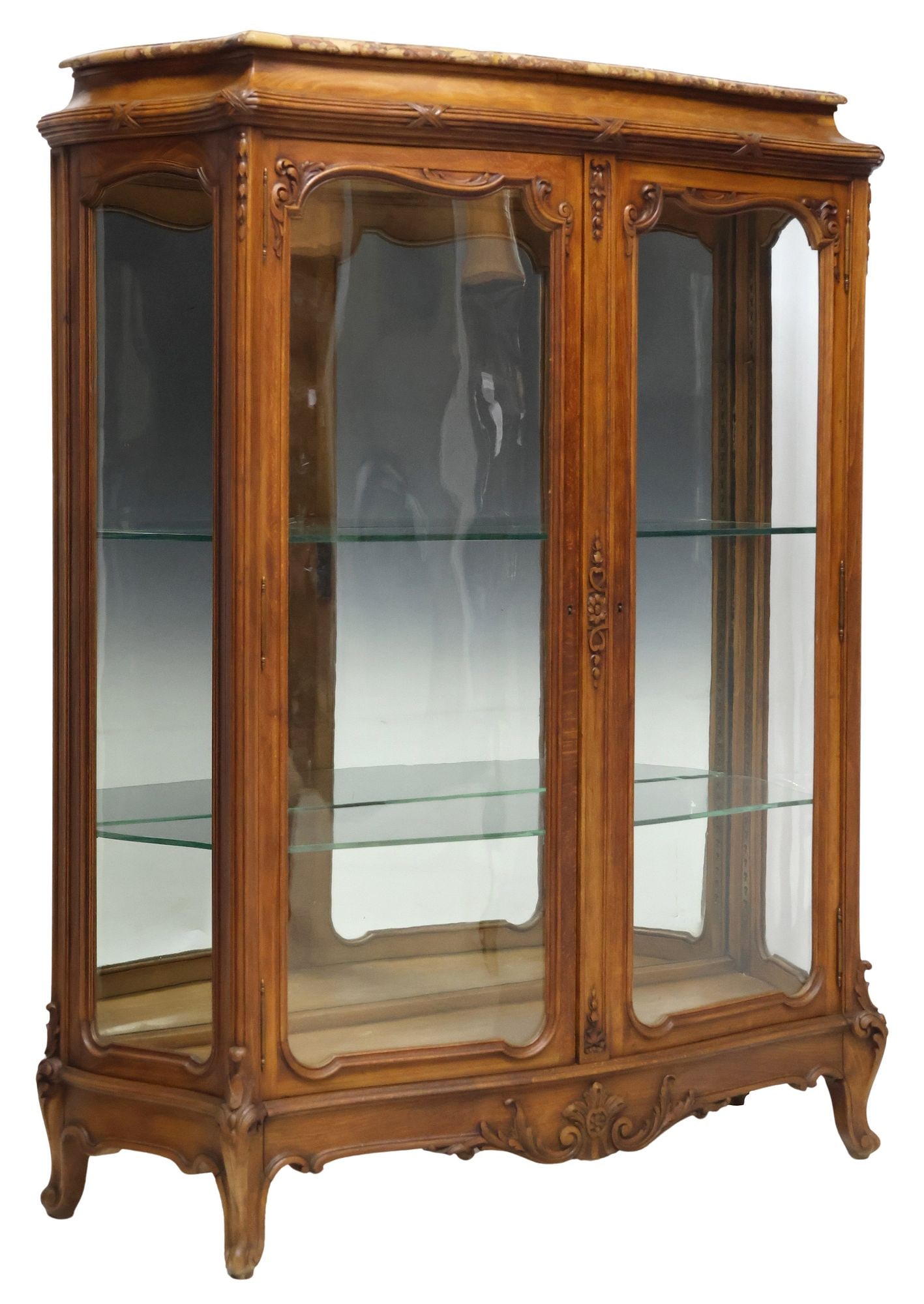 FRENCH LOUIS XV STYLE CARVED WALNUT VITRINE CABINET (1 of 5)
