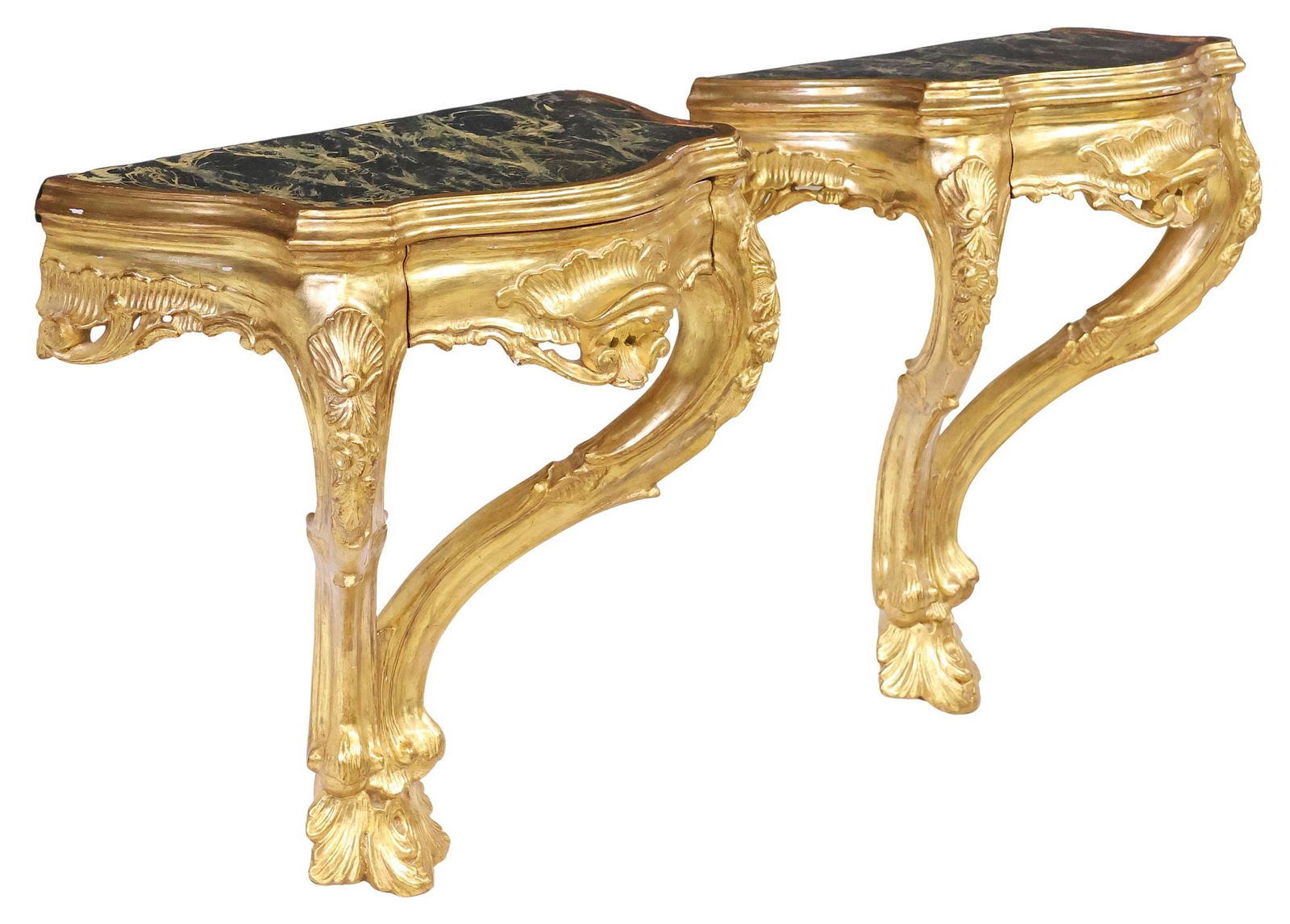 (2) LOUIS XV STYLE GILTWOOD WALL BRACKET CONSOLE TABLE (1 of 4)