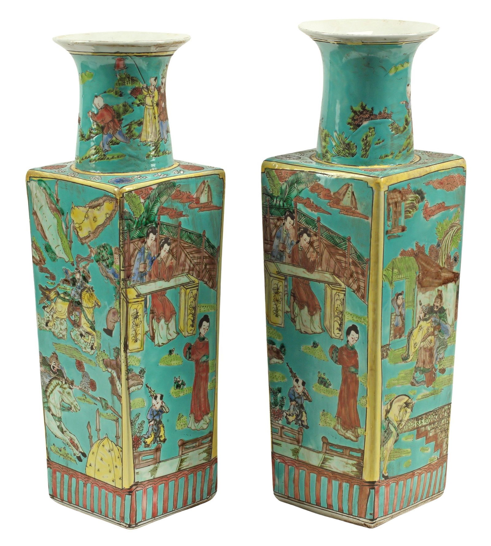 (2) CHINESE PORCELAIN TURQUOISE-GROUND SQUARE VASES (1 of 6)