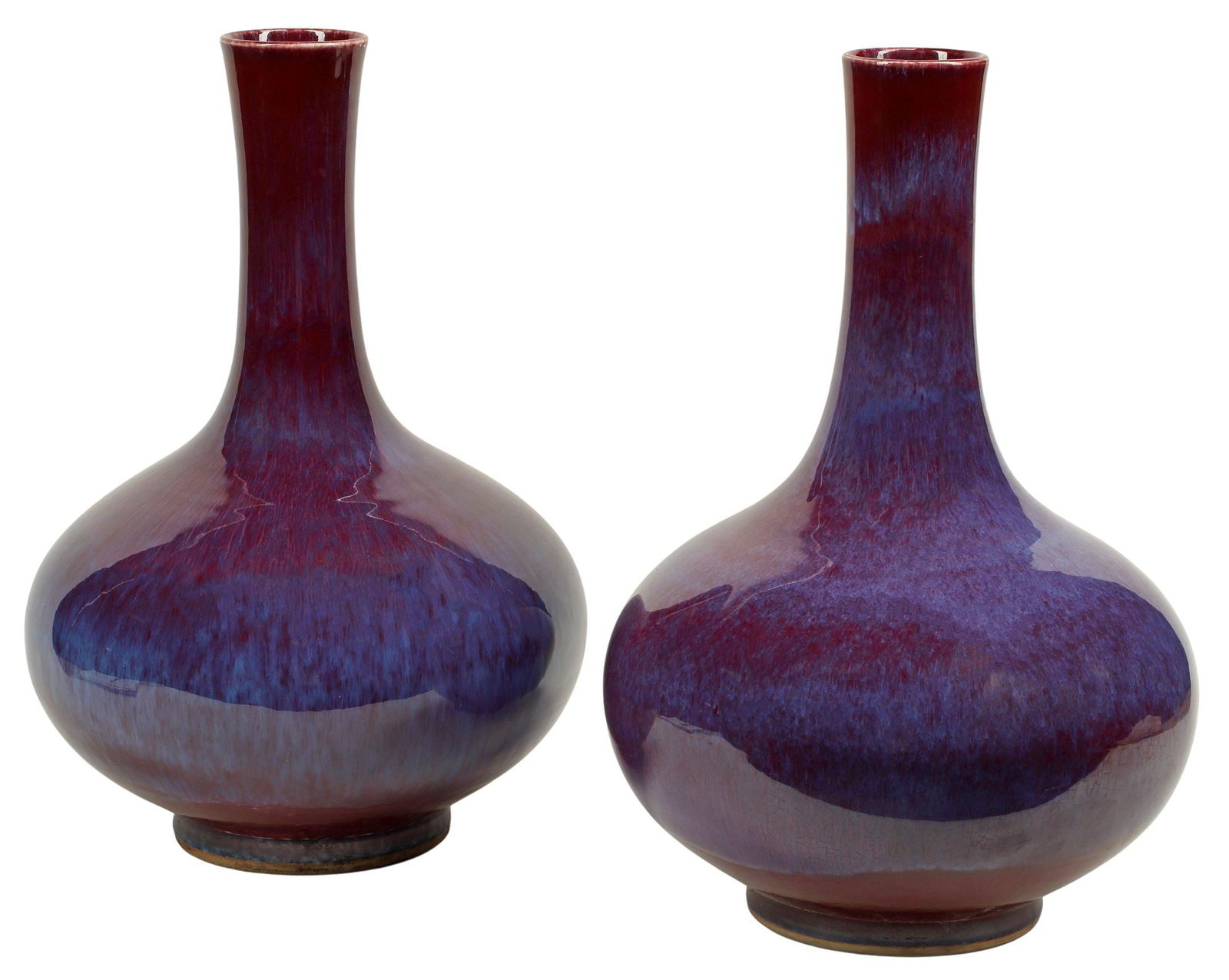 (2) CHINESE FLAMBE-GLAZED BOTTLE VASES (1 of 6)