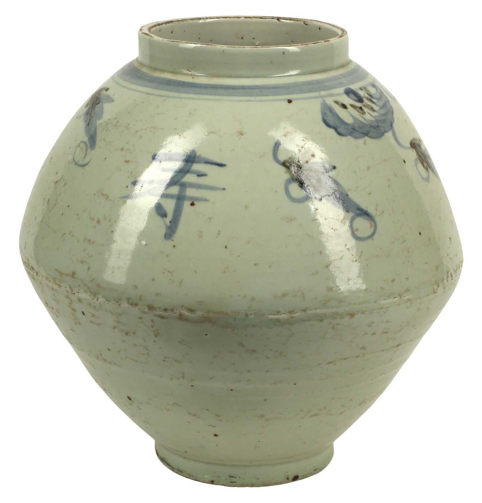 LARGE KOREAN BLUE PAINTED PORCELAIN JAR (1 of 5)