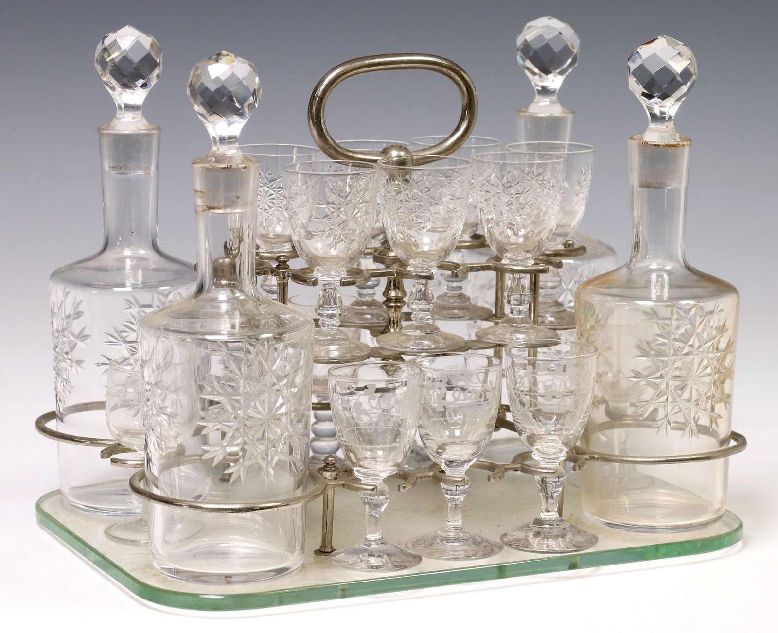 FRENCH SILVER-TONE METAL & GLASS LIQUEUR CELLAR (1 of 5)