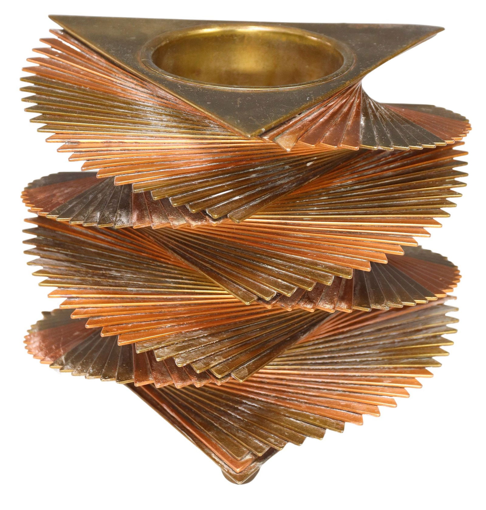 JOHN OTAR (D.1939) MODERNIST COPPER & BRASS SCULPTURAL CIGARETTE BOX (1 of 4)