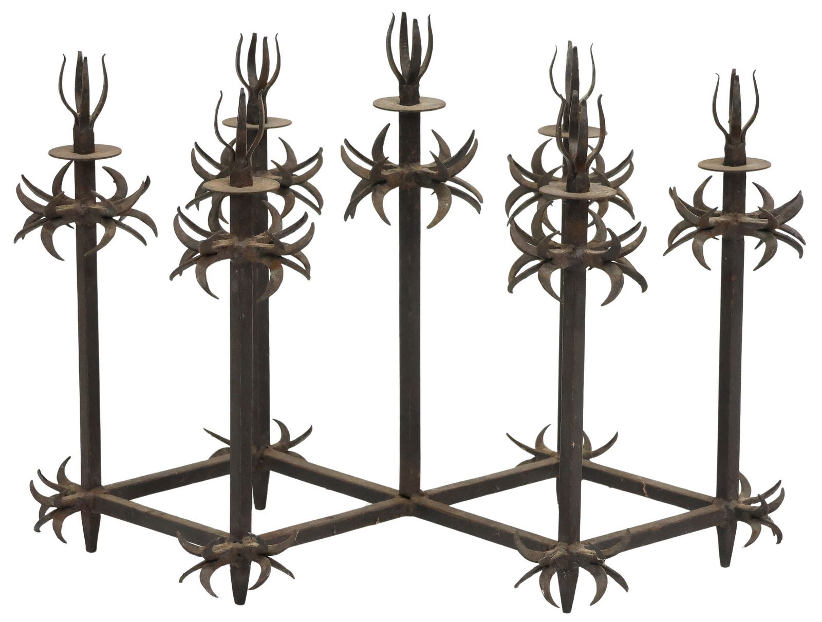 LARGE BRUTALIST WROUGHT IRON 7LT CANDELABRA (1 of 4)